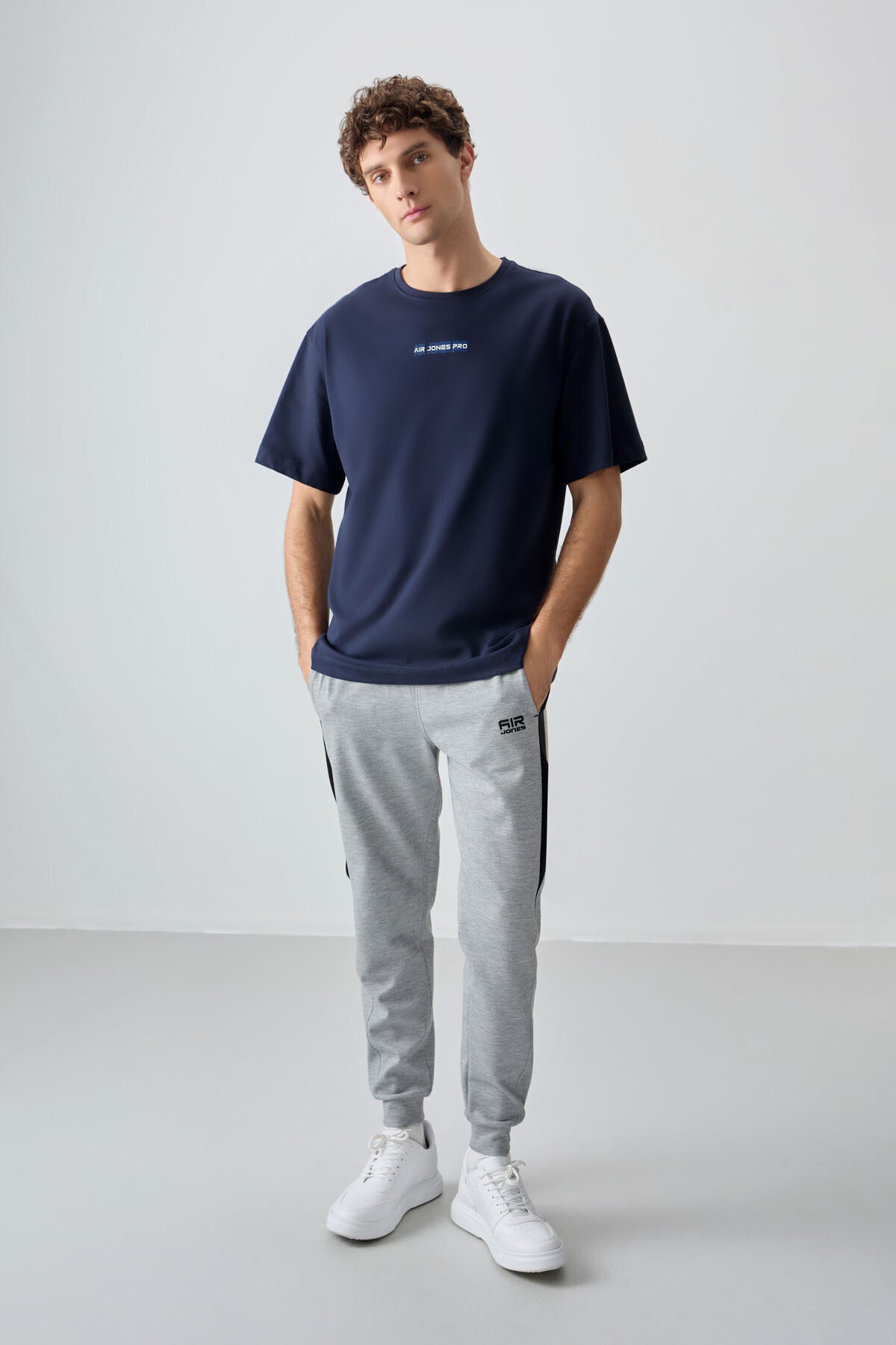 Lacivert %100 Pamuk Kalın Yumuşak Dokulu Oversize Fit Baskılı Erkek T-Shirt - 88354