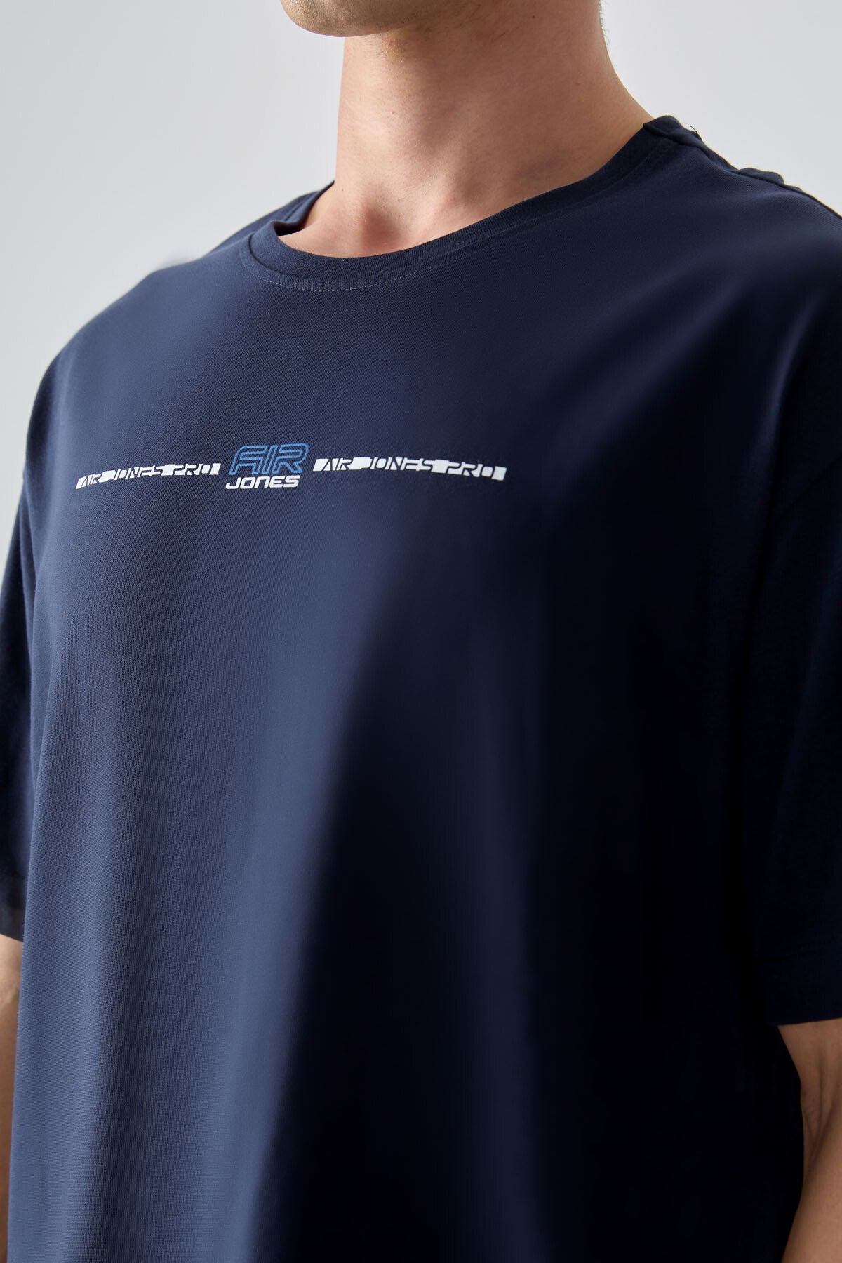 Lacivert %100 Pamuk Kalın Yumuşak Dokulu Oversize Fit Baskılı Erkek T-Shirt - 88357