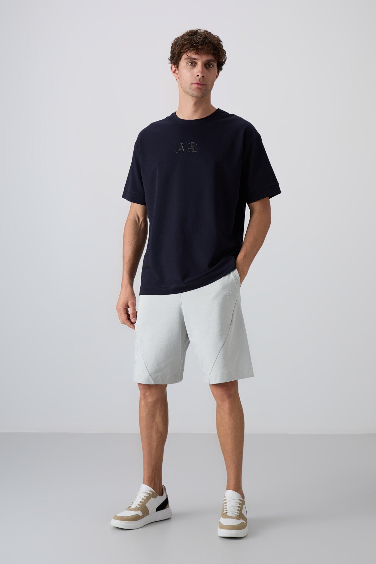 Lacivert Pamuklu Kalın Yumuşak Dokulu Oversize Fit Baskılı Erkek T-Shirt - 88342
