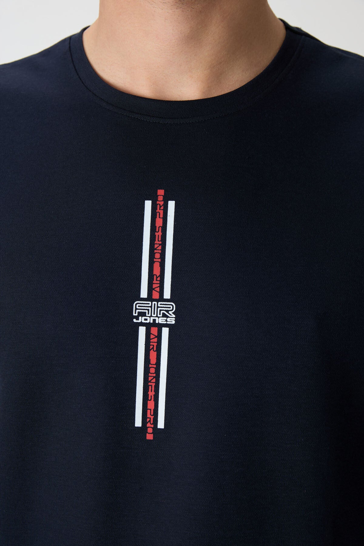 Lacivert Pamuklu Kalın Yüzeyi Dokulu Oversize Fit  Baskılı Erkek T-Shirt - 88366