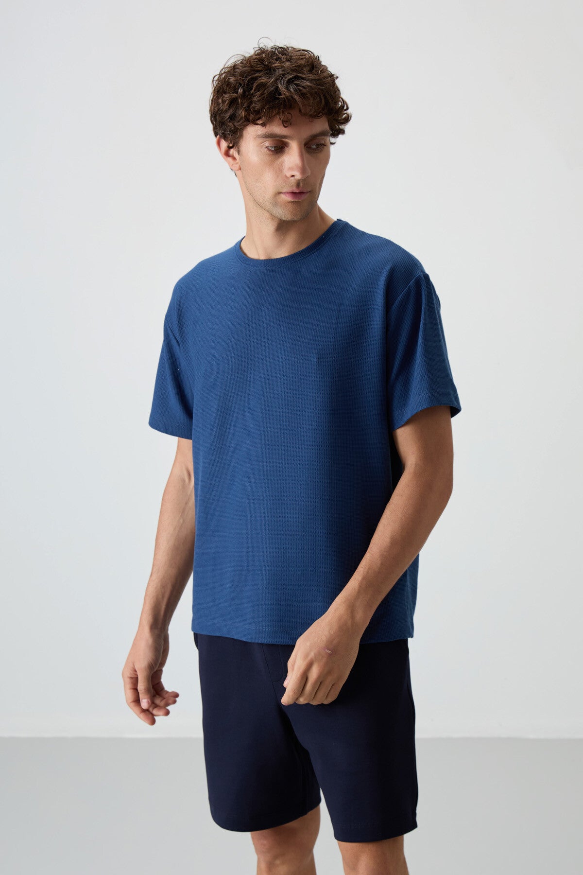 Parlament Waffle İnterlok Yüzeyi Dokulu Oversize Fit Basic Erkek T-Shirt - 88379