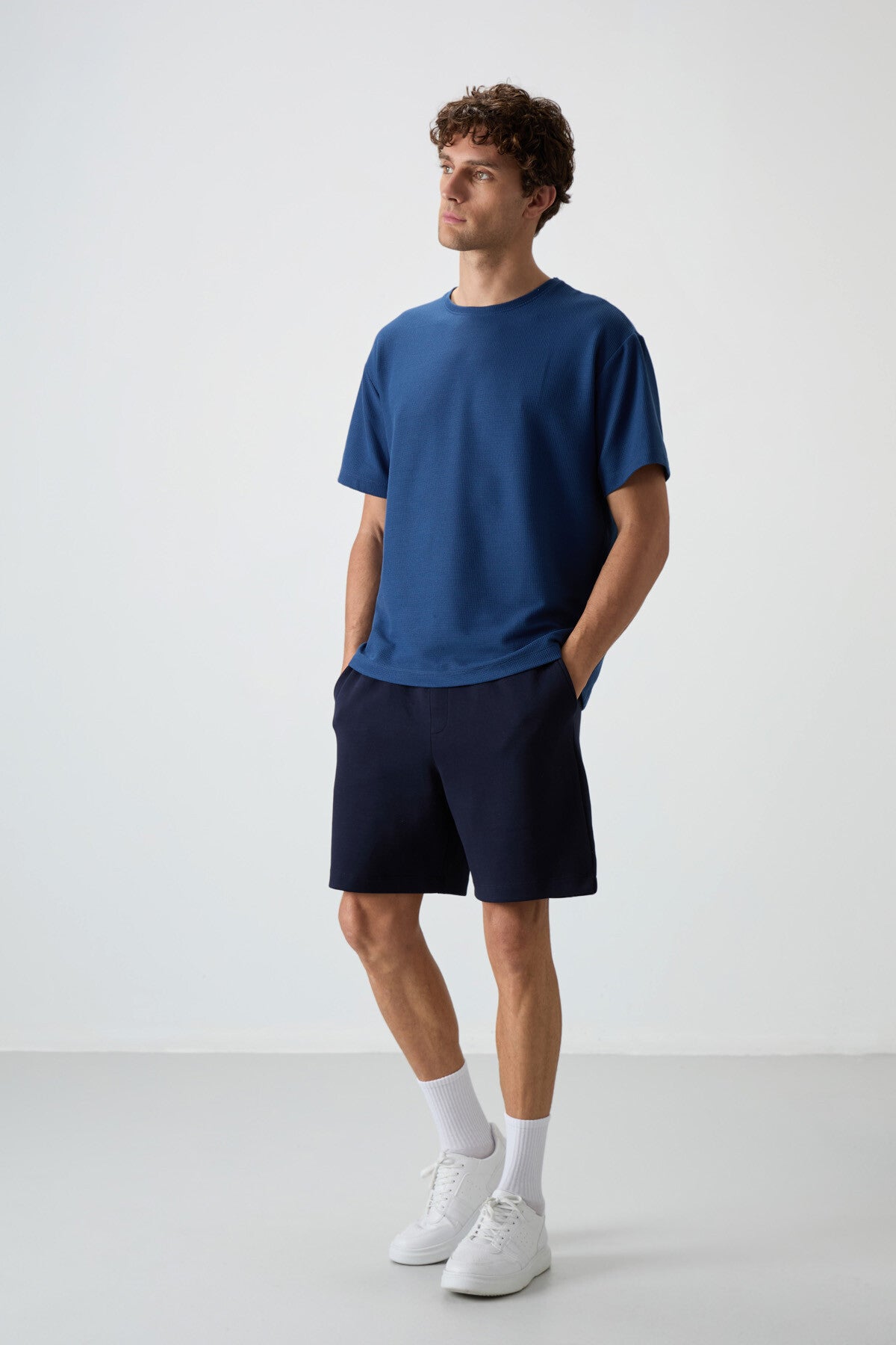 Parlament Waffle İnterlok Yüzeyi Dokulu Oversize Fit Basic Erkek T-Shirt - 88379