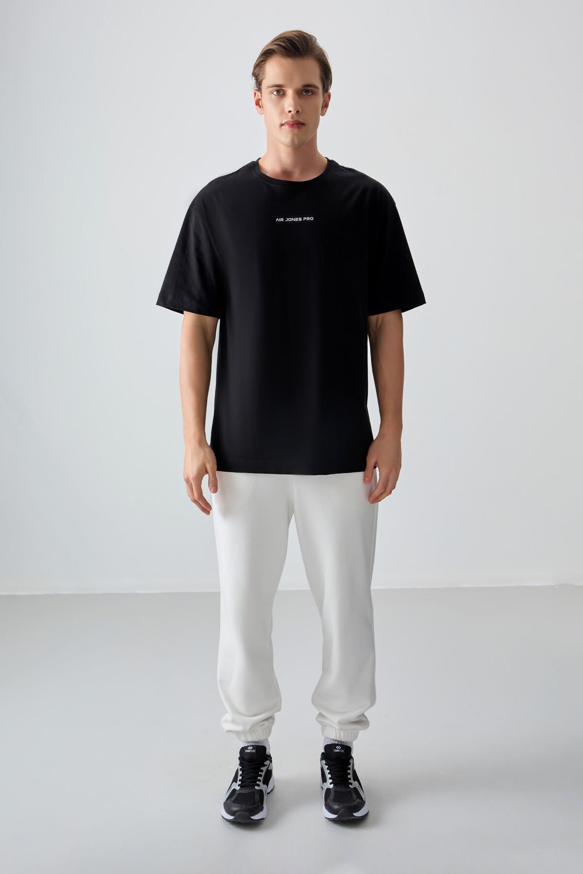 Siyah %100 Pamuk Kalın Yumuşak Dokulu Oversize Fit Baskılı Erkek T-Shirt - 88354