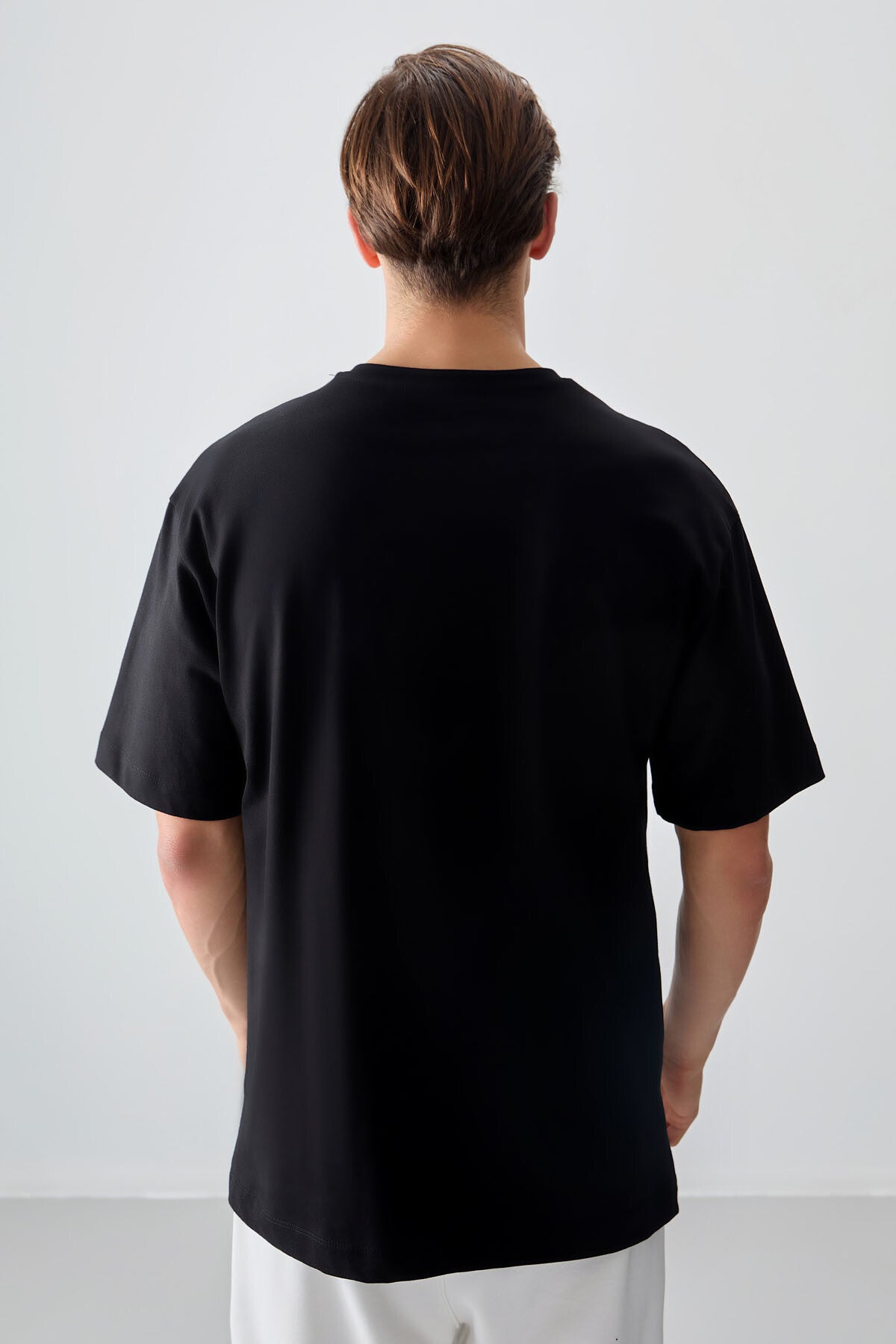 Siyah %100 Pamuk Kalın Yumuşak Dokulu Oversize Fit Baskılı Erkek T-Shirt - 88354