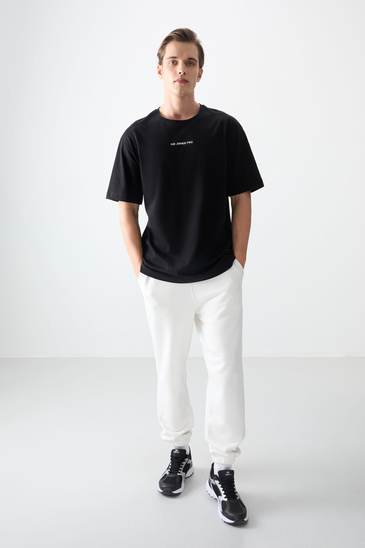 Siyah %100 Pamuk Kalın Yumuşak Dokulu Oversize Fit Baskılı Erkek T-Shirt - 88354