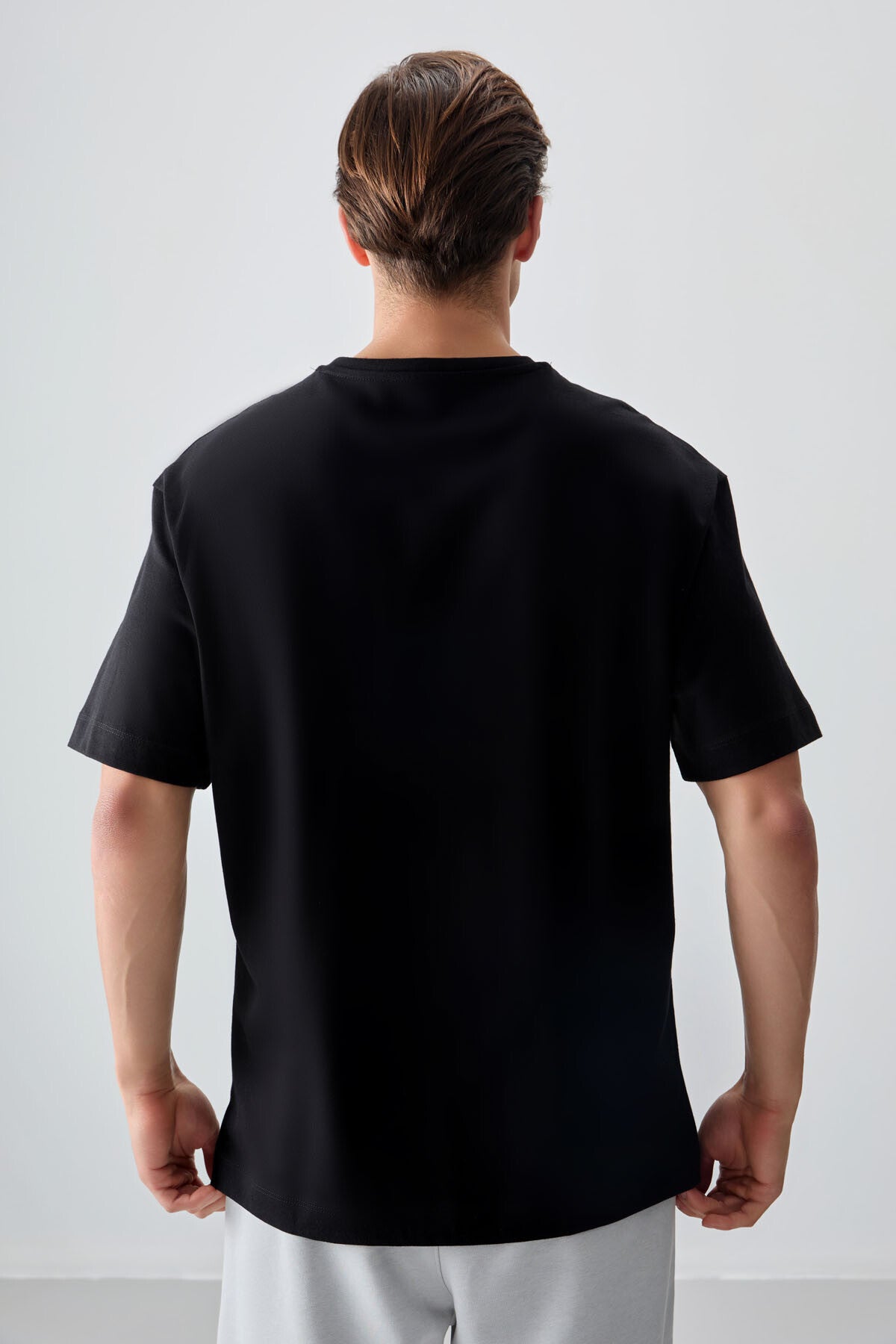Siyah %100 Pamuk Kalın Yumuşak Dokulu Oversize Fit Baskılı Erkek T-Shirt - 88355