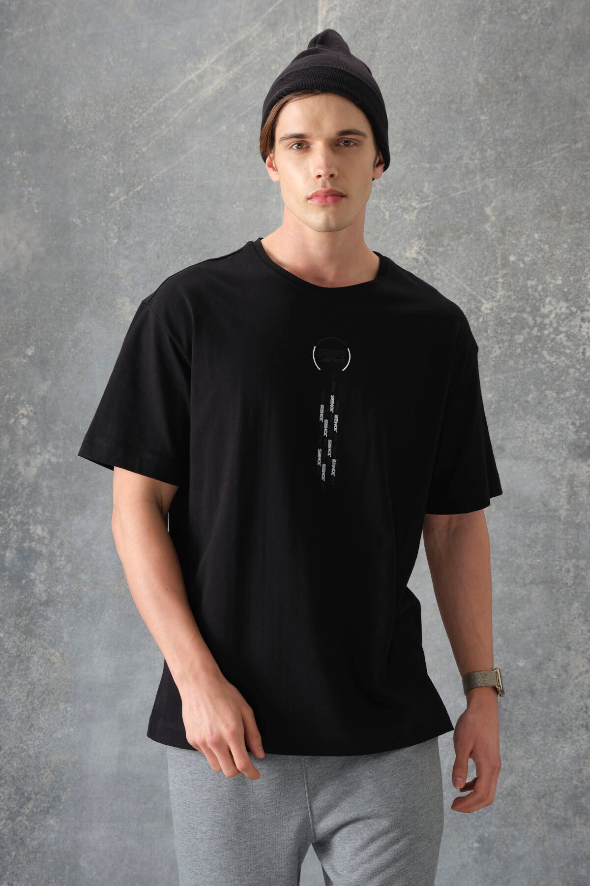Siyah %100 Pamuk Kalın Yumuşak Dokulu Oversize Fit Baskılı Erkek T-Shirt - 88355