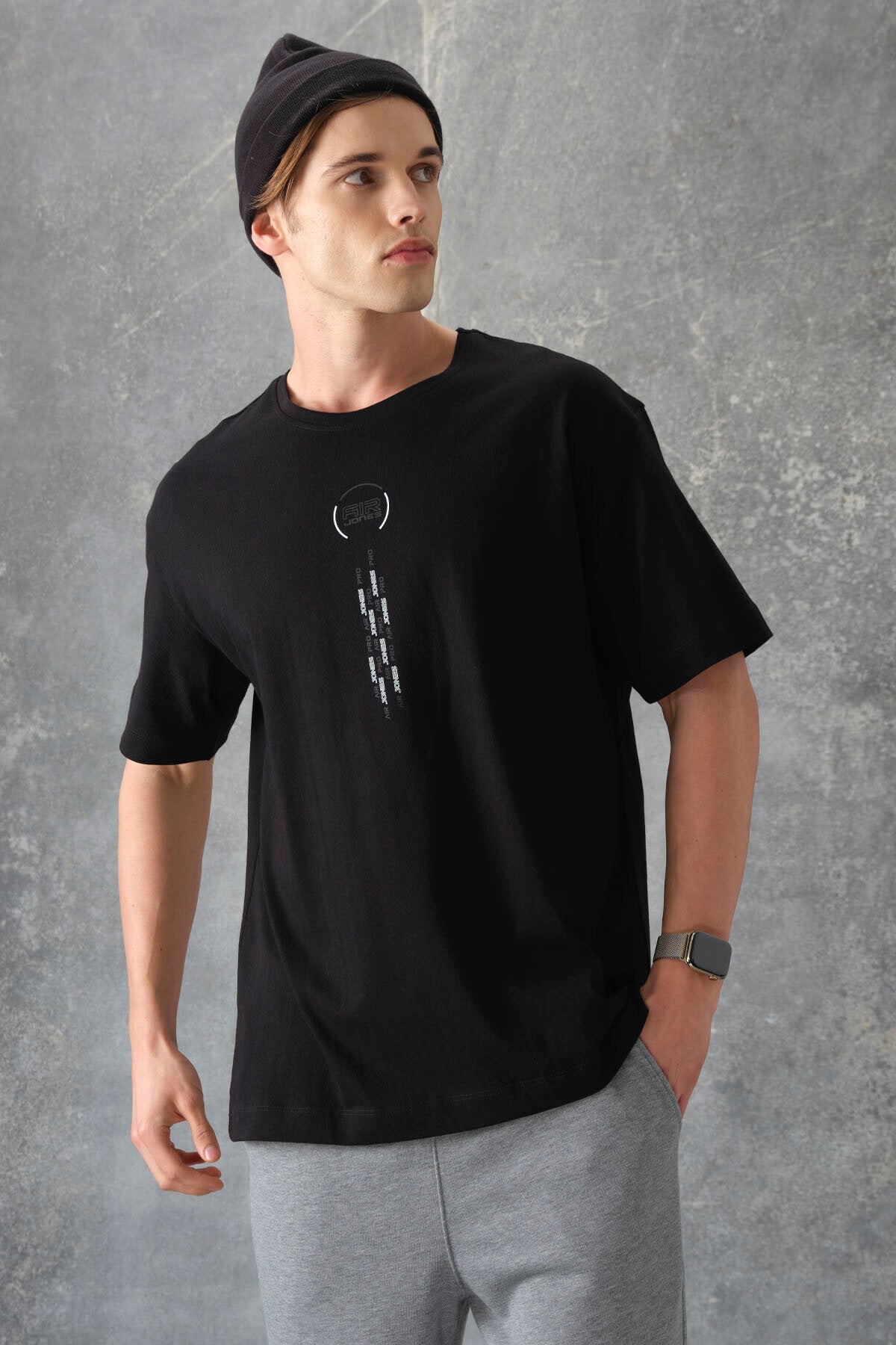 Siyah %100 Pamuk Kalın Yumuşak Dokulu Oversize Fit Baskılı Erkek T-Shirt - 88355
