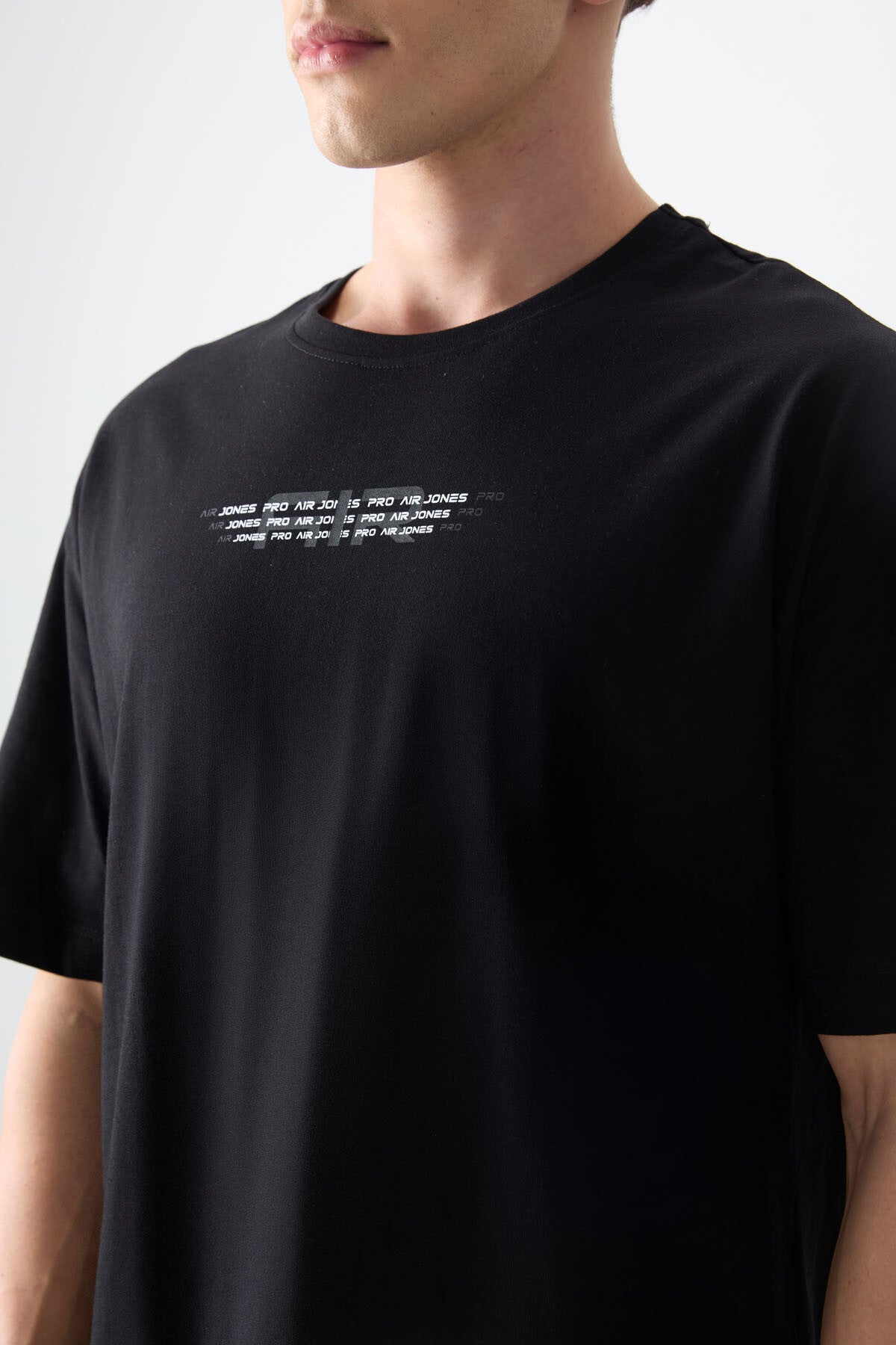 Siyah %100 Pamuk Kalın Yumuşak Dokulu Oversize Fit Baskılı Erkek T-Shirt - 88356