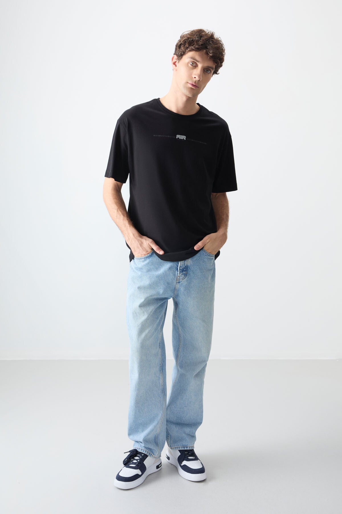 Siyah %100 Pamuk Kalın Yumuşak Dokulu Oversize Fit Baskılı Erkek T-Shirt - 88357