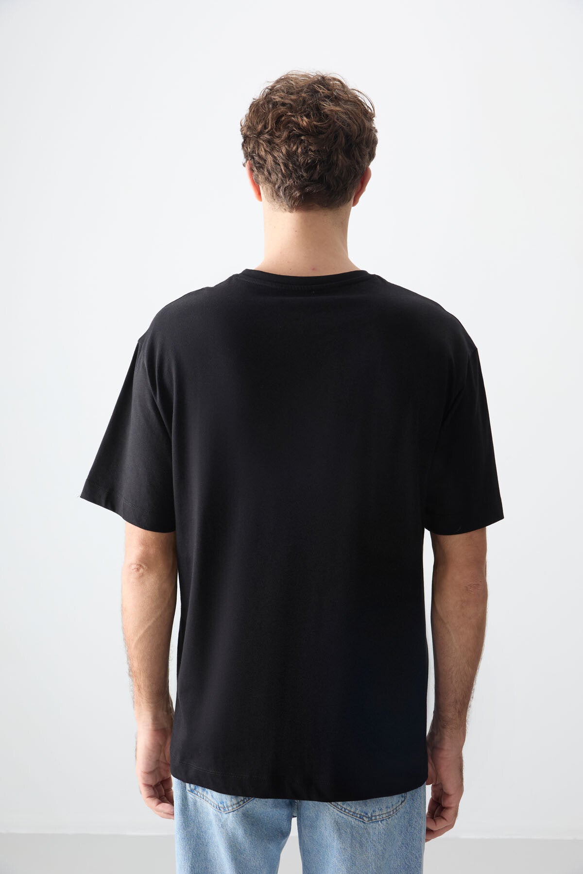 Siyah %100 Pamuk Kalın Yumuşak Dokulu Oversize Fit Baskılı Erkek T-Shirt - 88357