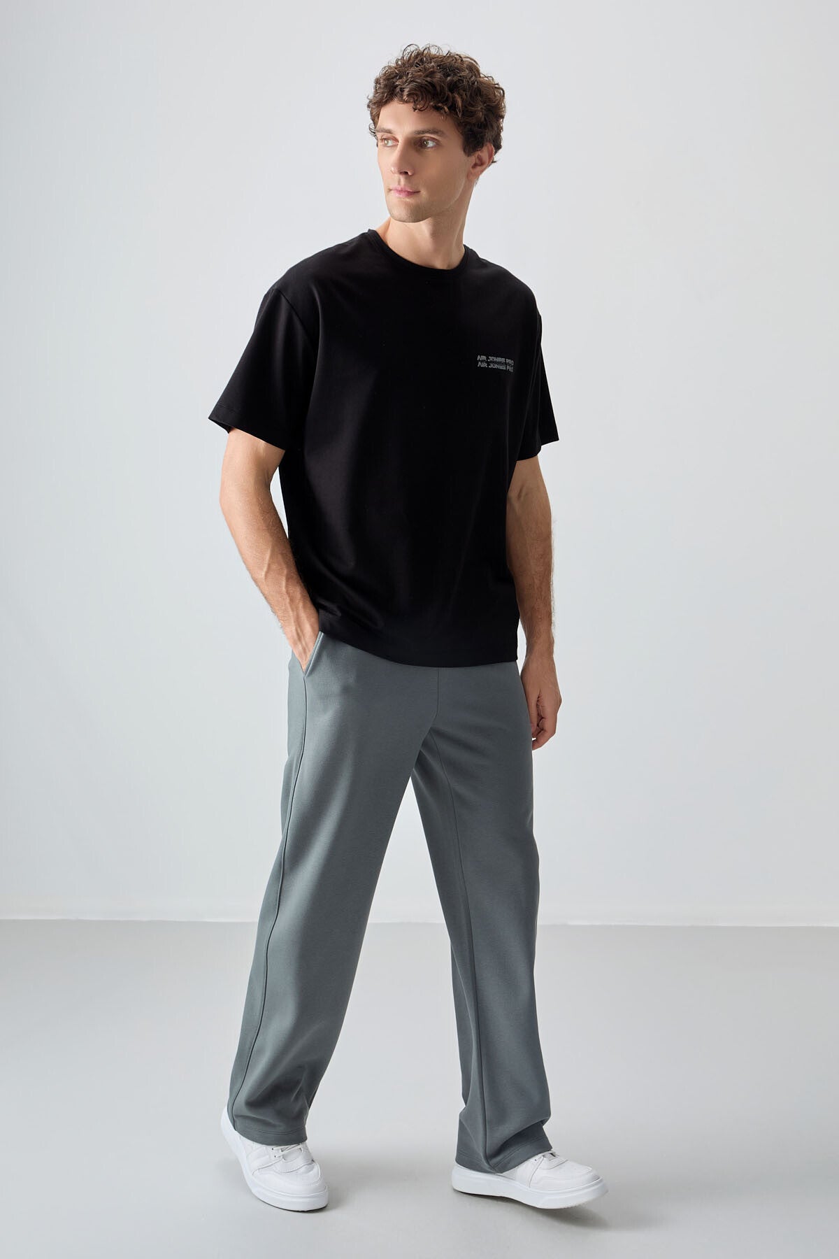 Siyah Pamuklu Kalın Yumuşak Dokulu Oversize Fit Baskılı Erkek T-Shirt - 88375