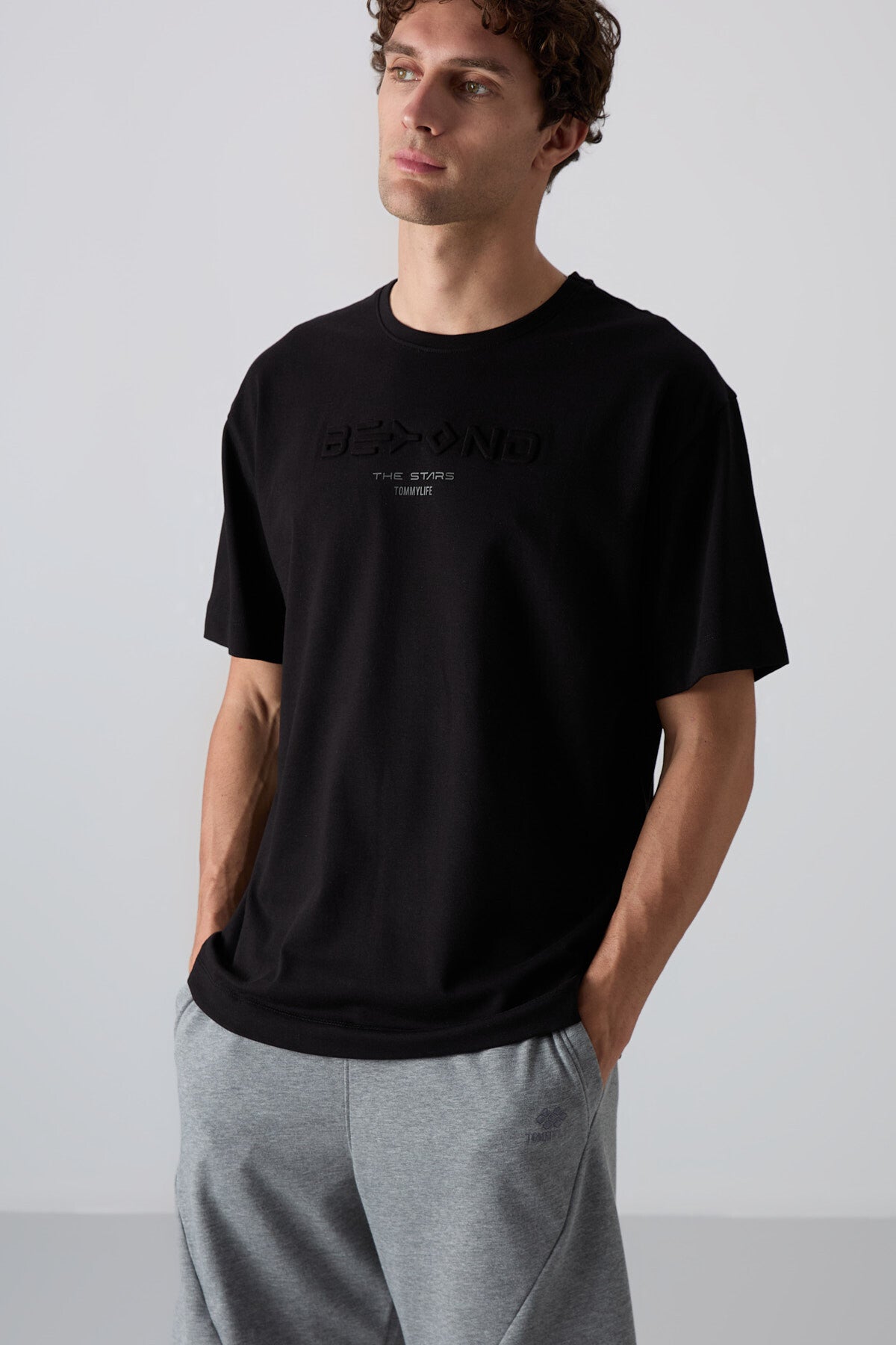 Siyah Pamuklu Kalın Yumuşak Dokulu Oversize Fit Baskılı Erkek T-Shirt - 88328