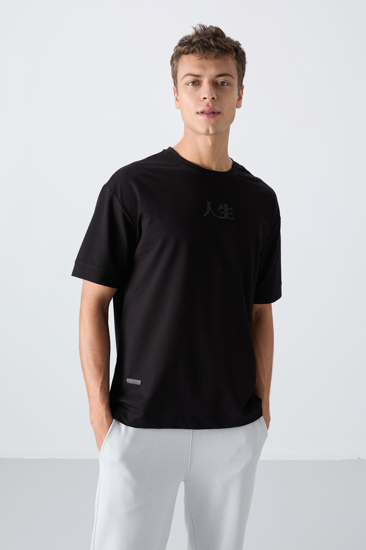 Siyah Pamuklu Kalın Yumuşak Dokulu Oversize Fit Baskılı Erkek T-Shirt - 88342