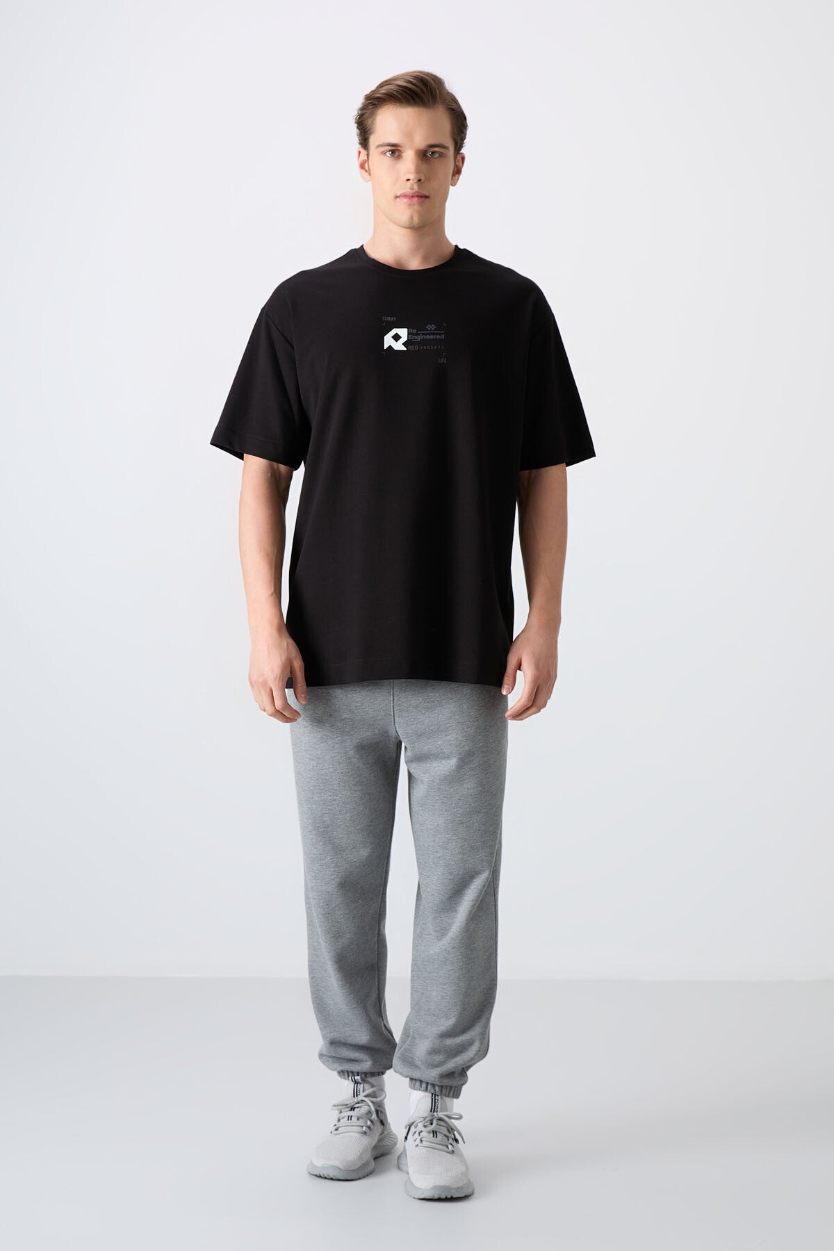 Siyah Pamuklu Kalın Yumuşak Dokulu Oversize Fit Baskılı Erkek T-Shirt - 88350