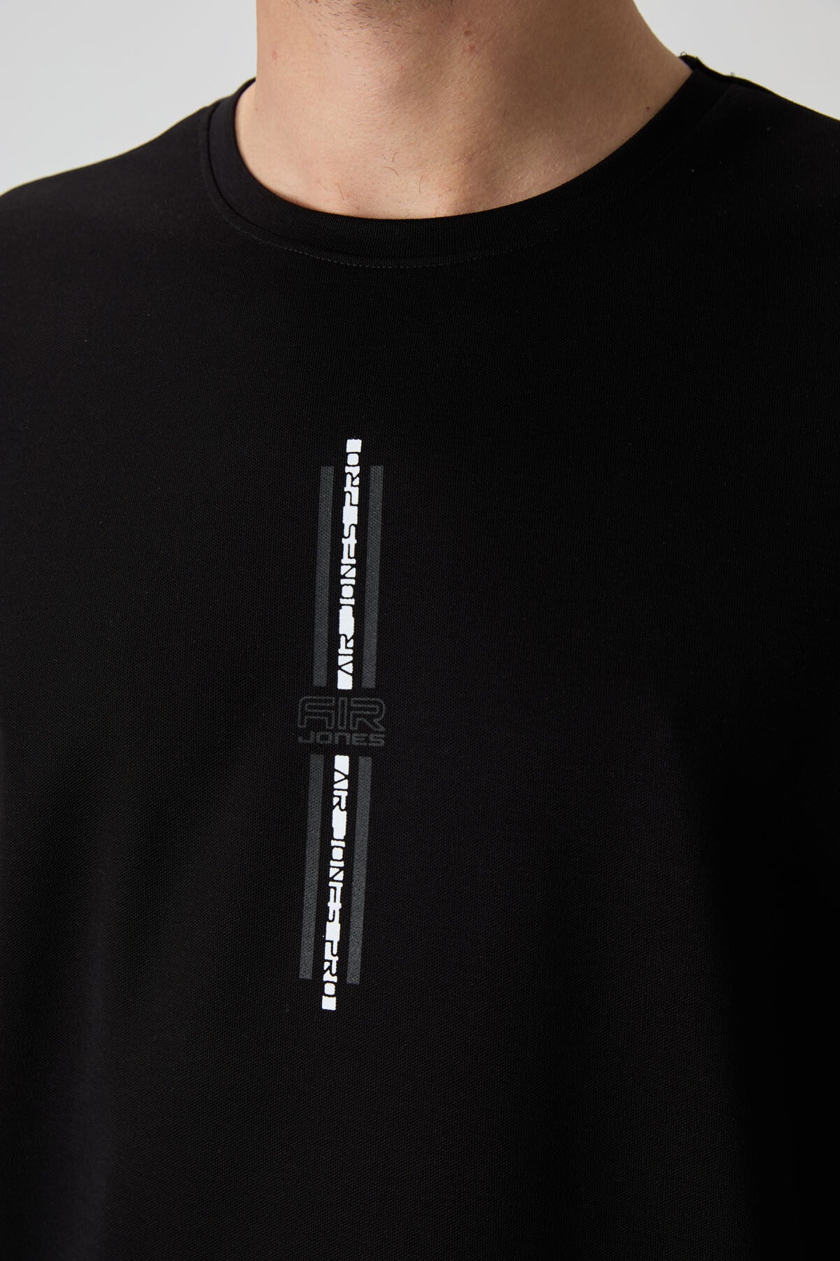 Siyah Pamuklu Kalın Yüzeyi Dokulu Oversize Fit  Baskılı Erkek T-Shirt - 88366