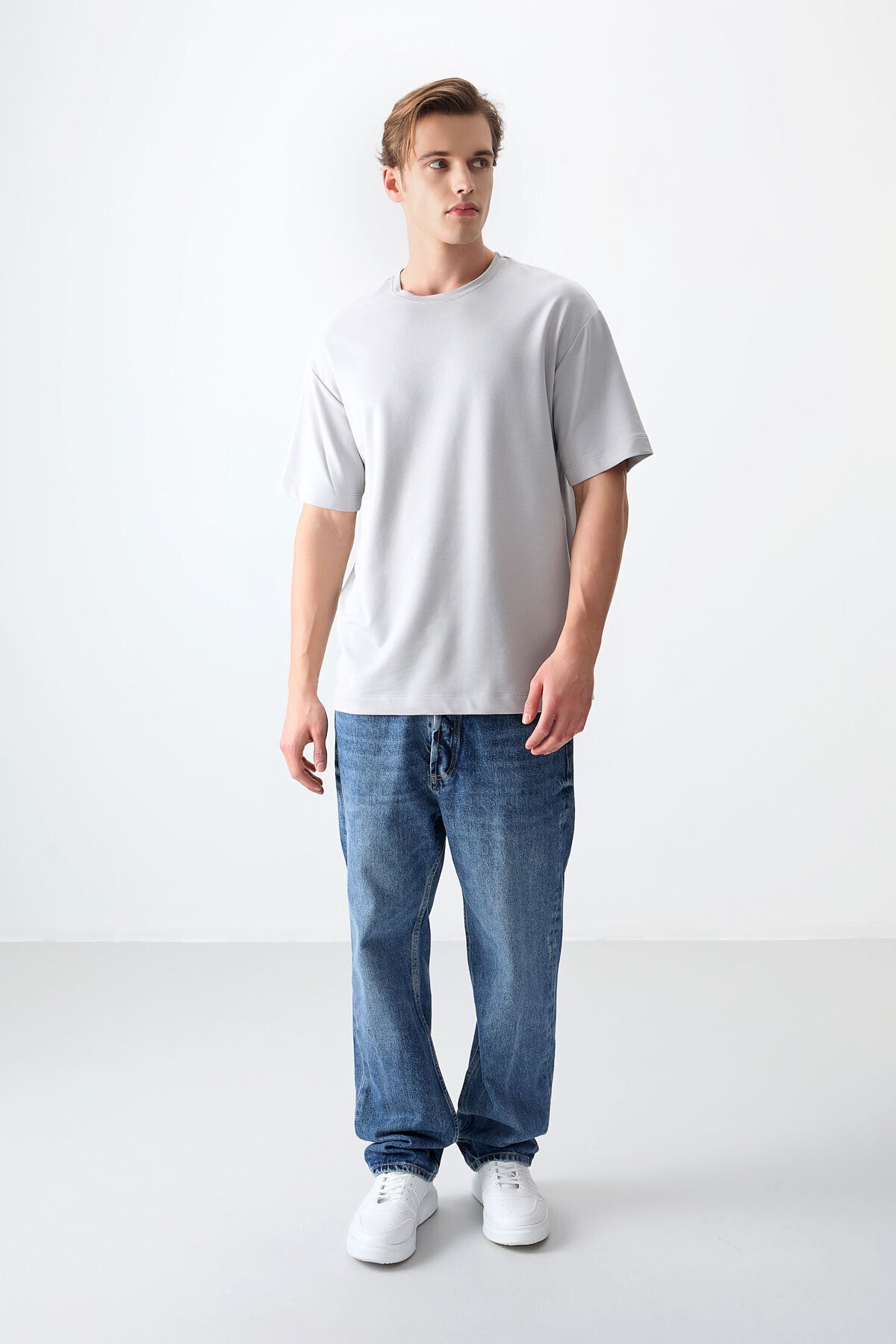 Taş Pamuklu Kalın Yumuşak Dokulu Oversize Fit Basic Erkek T-Shirt - 88377