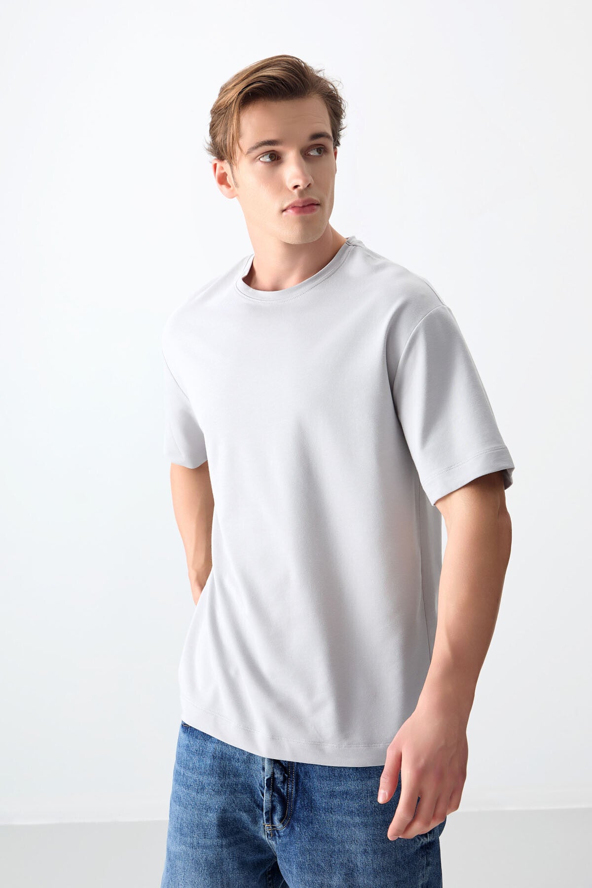 Taş Pamuklu Kalın Yumuşak Dokulu Oversize Fit Basic Erkek T-Shirt - 88377