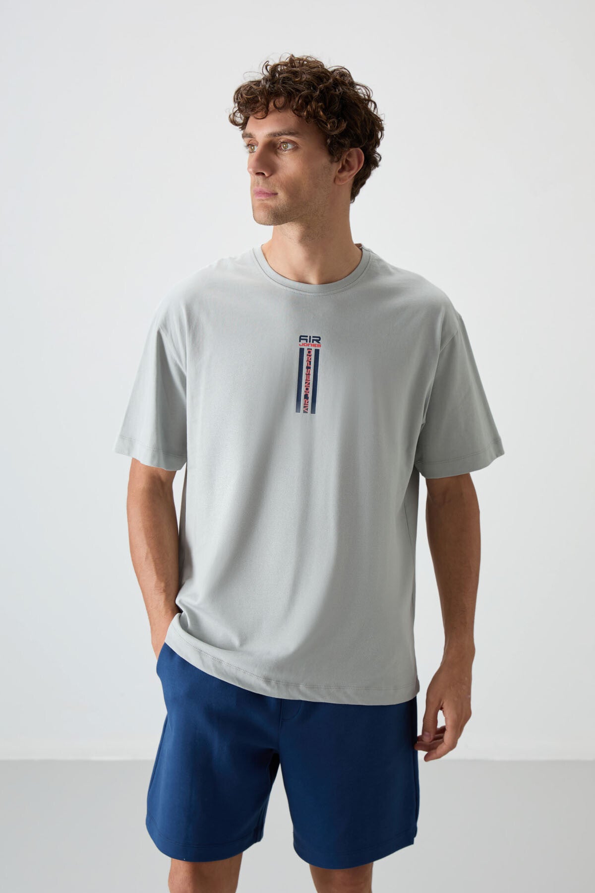 Taş %100 Pamuk Kalın Yumuşak Dokulu Oversize Fit Baskılı Erkek T-Shirt - 88360