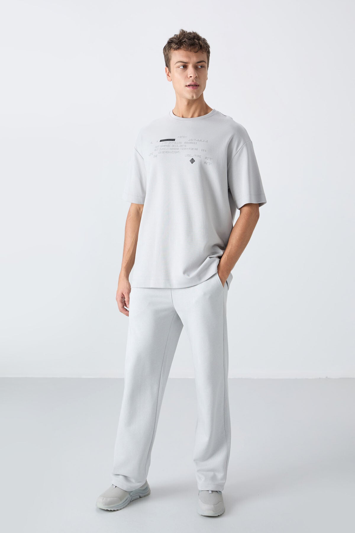 Taş Pamuklu Kalın Yumuşak Dokulu Oversize Fit Baskılı Erkek T-Shirt - 88326