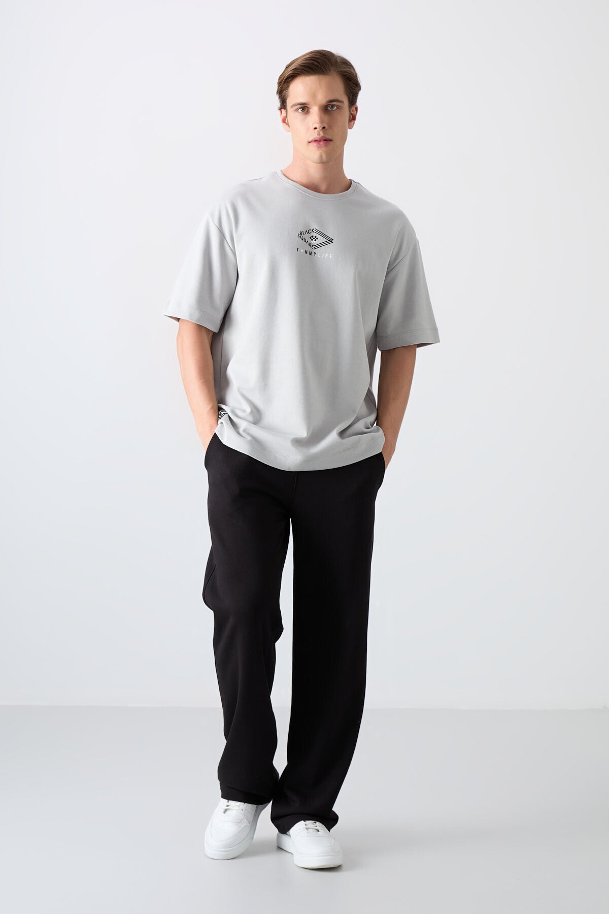 Taş Pamuklu Kalın Yumuşak Dokulu Oversize Fit Baskılı Erkek T-Shirt - 88325