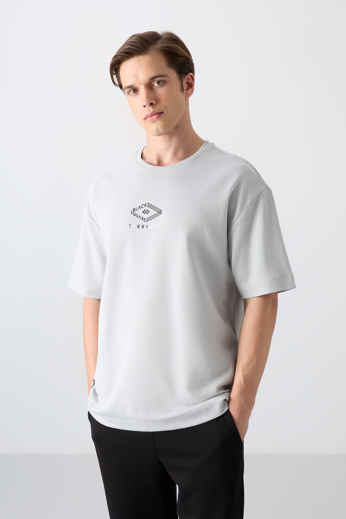 Taş Pamuklu Kalın Yumuşak Dokulu Oversize Fit Baskılı Erkek T-Shirt - 88325