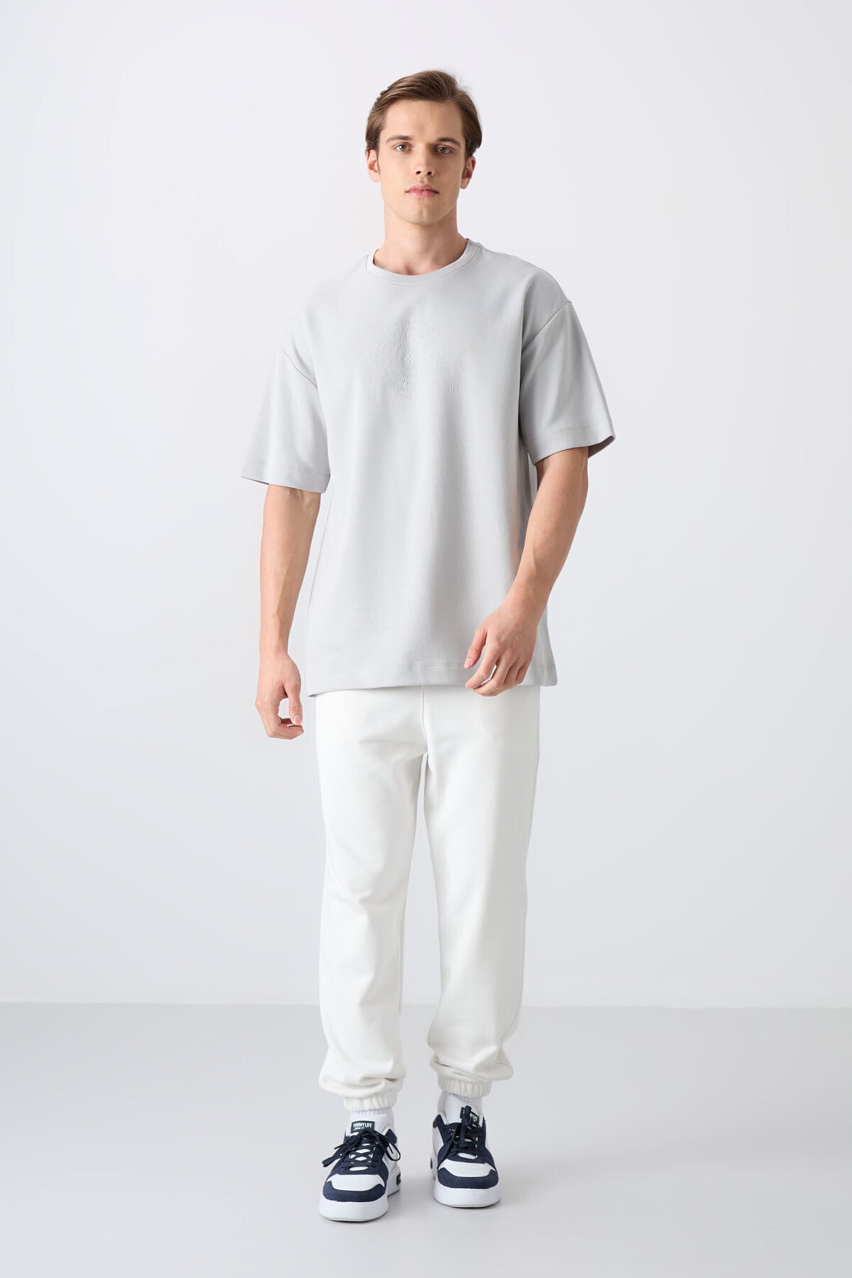 Taş Pamuklu Kalın Yumuşak Dokulu Oversize Fit Baskılı Erkek T-Shirt - 88324