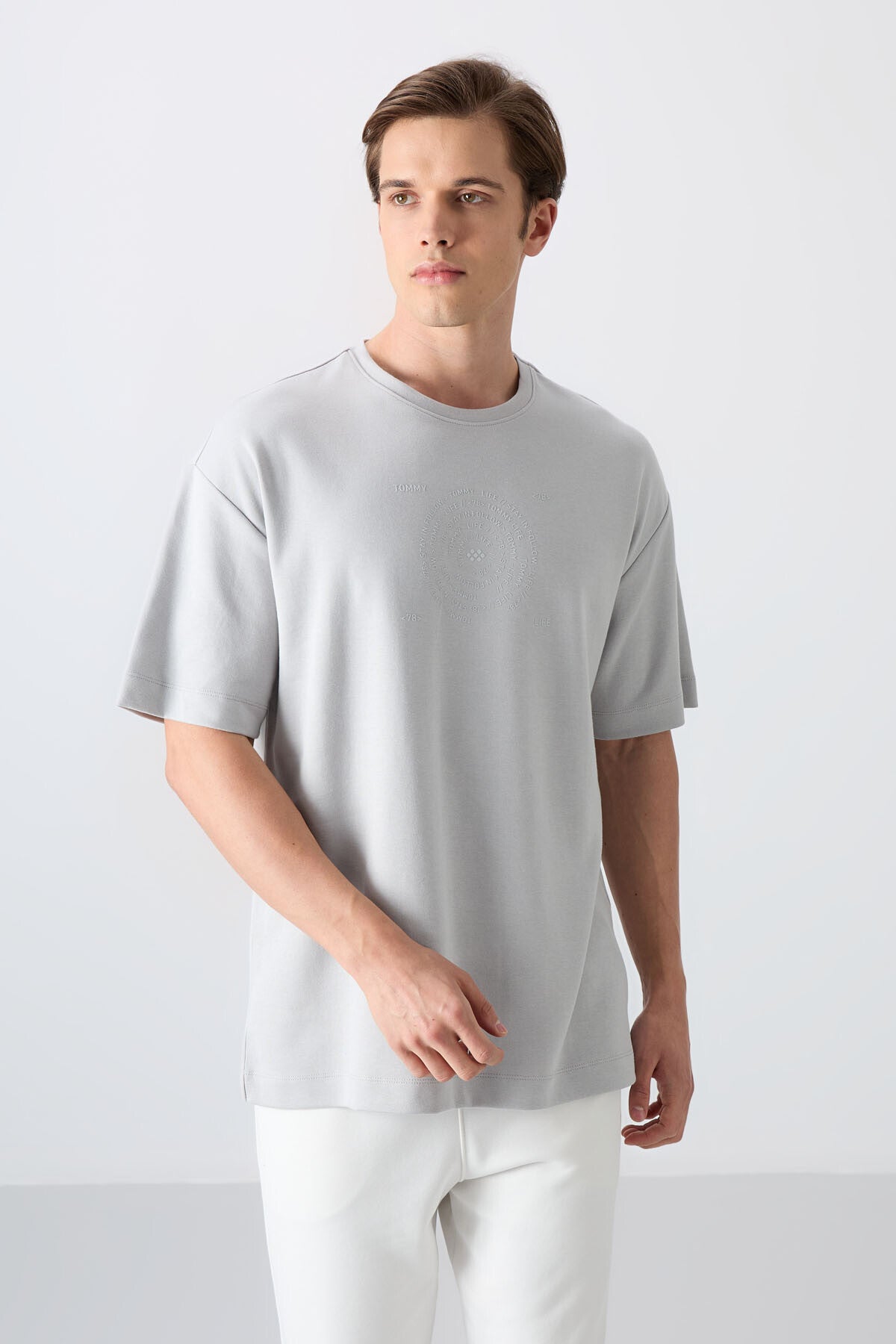 Taş Pamuklu Kalın Yumuşak Dokulu Oversize Fit Baskılı Erkek T-Shirt - 88324