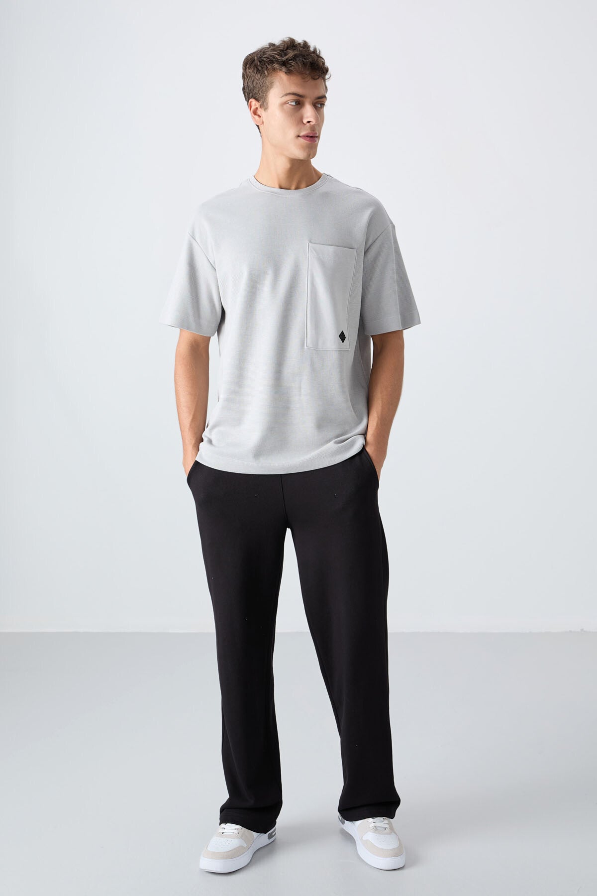 Taş Pamuklu Kalın Yüzeyi Dokulu Oversize Fit Basic Erkek T-Shirt - 88341