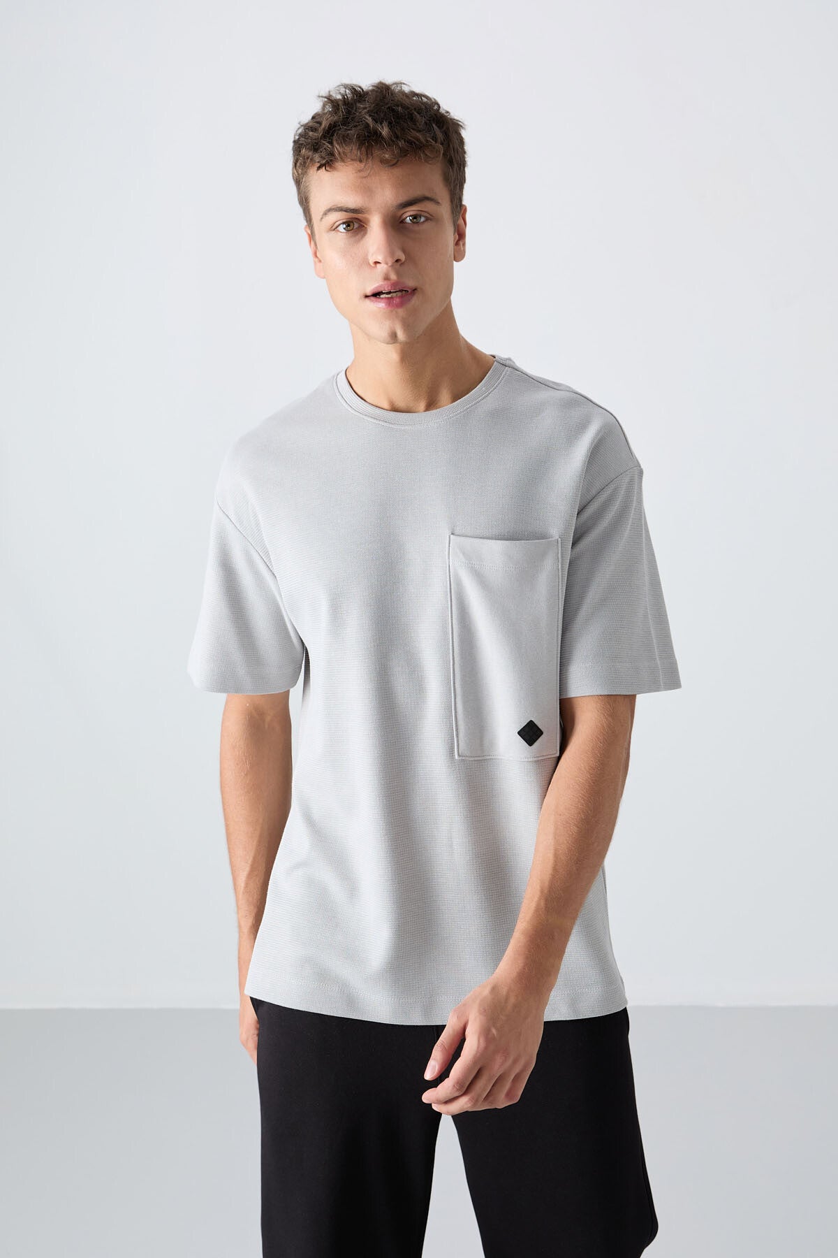 Taş Pamuklu Kalın Yüzeyi Dokulu Oversize Fit Basic Erkek T-Shirt - 88341