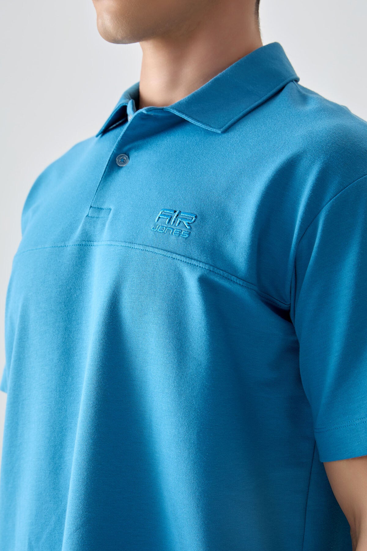 Petrol Mavi Pamuklu Kalın Yumuşak Dokulu Polo Yaka Oversize Fit Basic Erkek T- Shirt - 88382