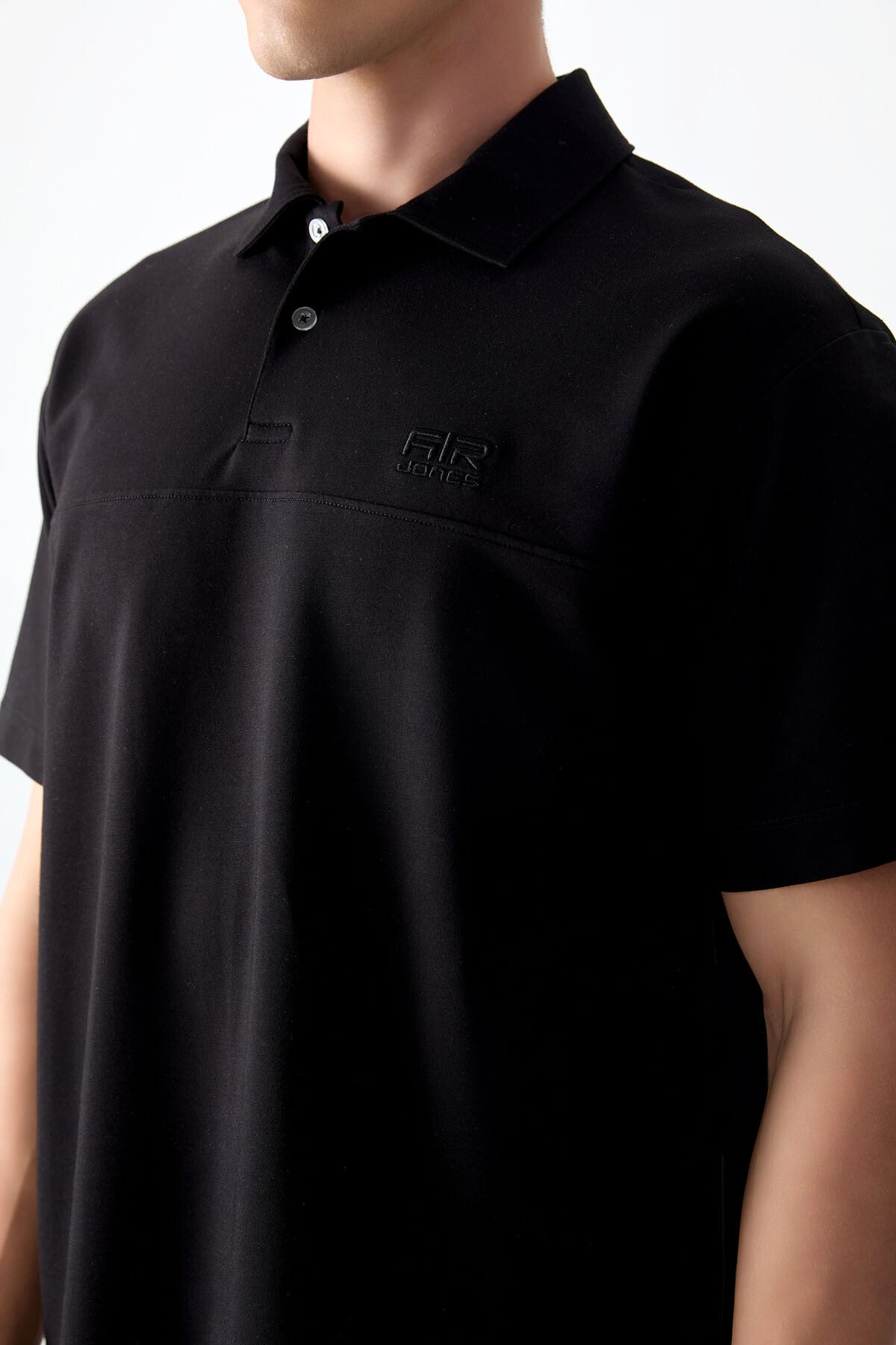 Siyah Pamuklu Kalın Yumuşak Dokulu Polo Yaka Oversize Fit Basic Erkek T- Shirt - 88382