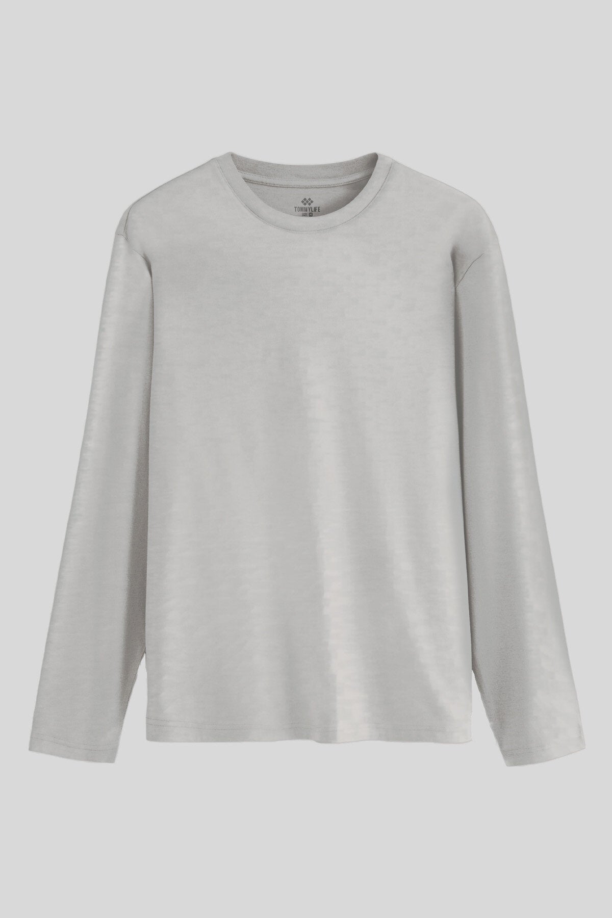 Gri Melanj Standart Fit Basic O Yaka Uzun Kollu İnce Erkek T-Shirt - 87997