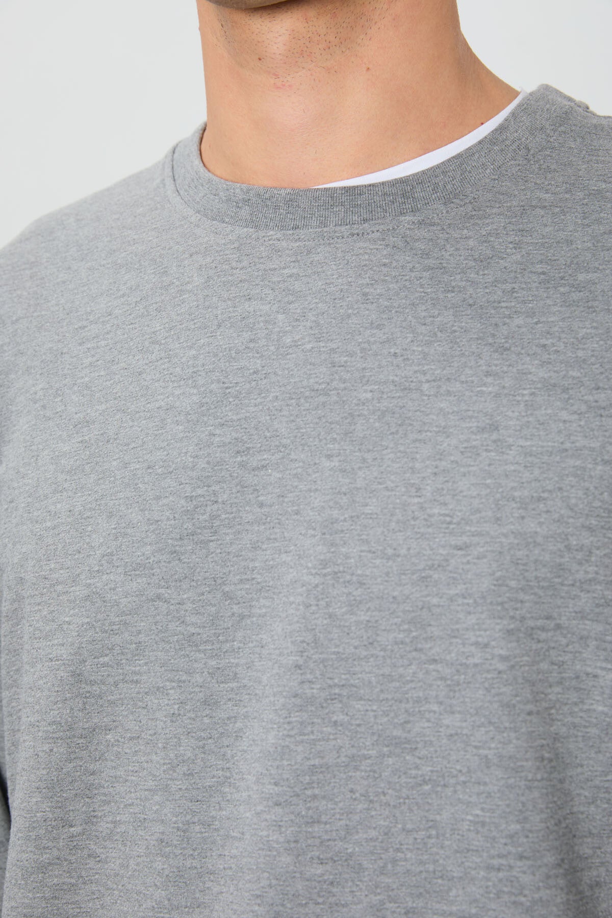 Gri Melanj Pamuk Yumuşak Dokulu Standart Fit Basic Erkek Sweatshirt - 88363
