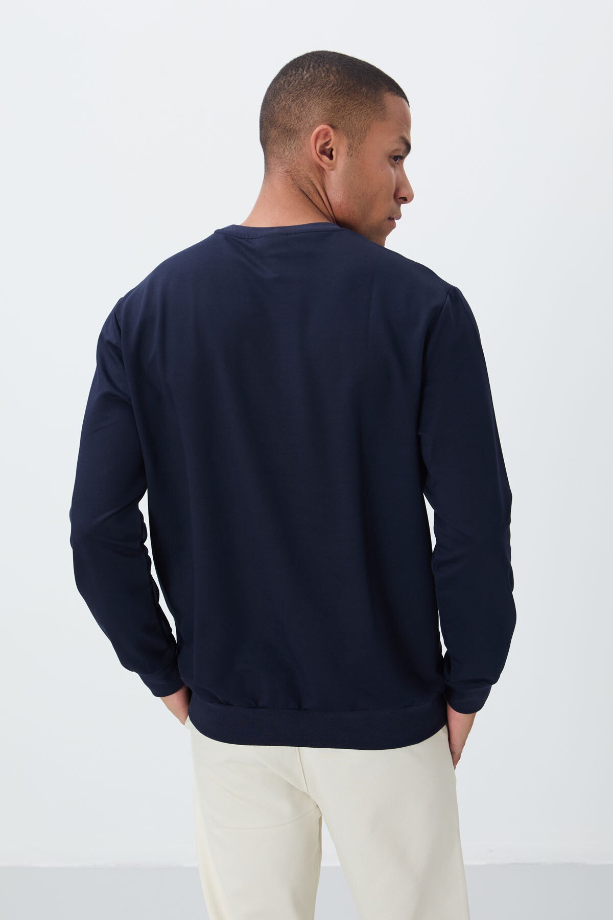 İndigo Pamuk Yumuşak Dokulu Standart Fit Basic Erkek Sweatshirt - 88363