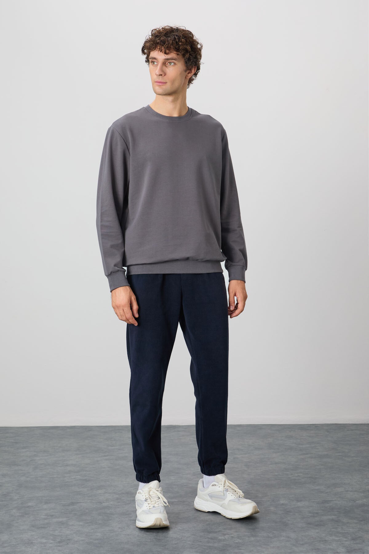 Koyu Gri Pamuk Yumuşak Dokulu Standart Fit Basic Erkek Sweatshirt - 88363