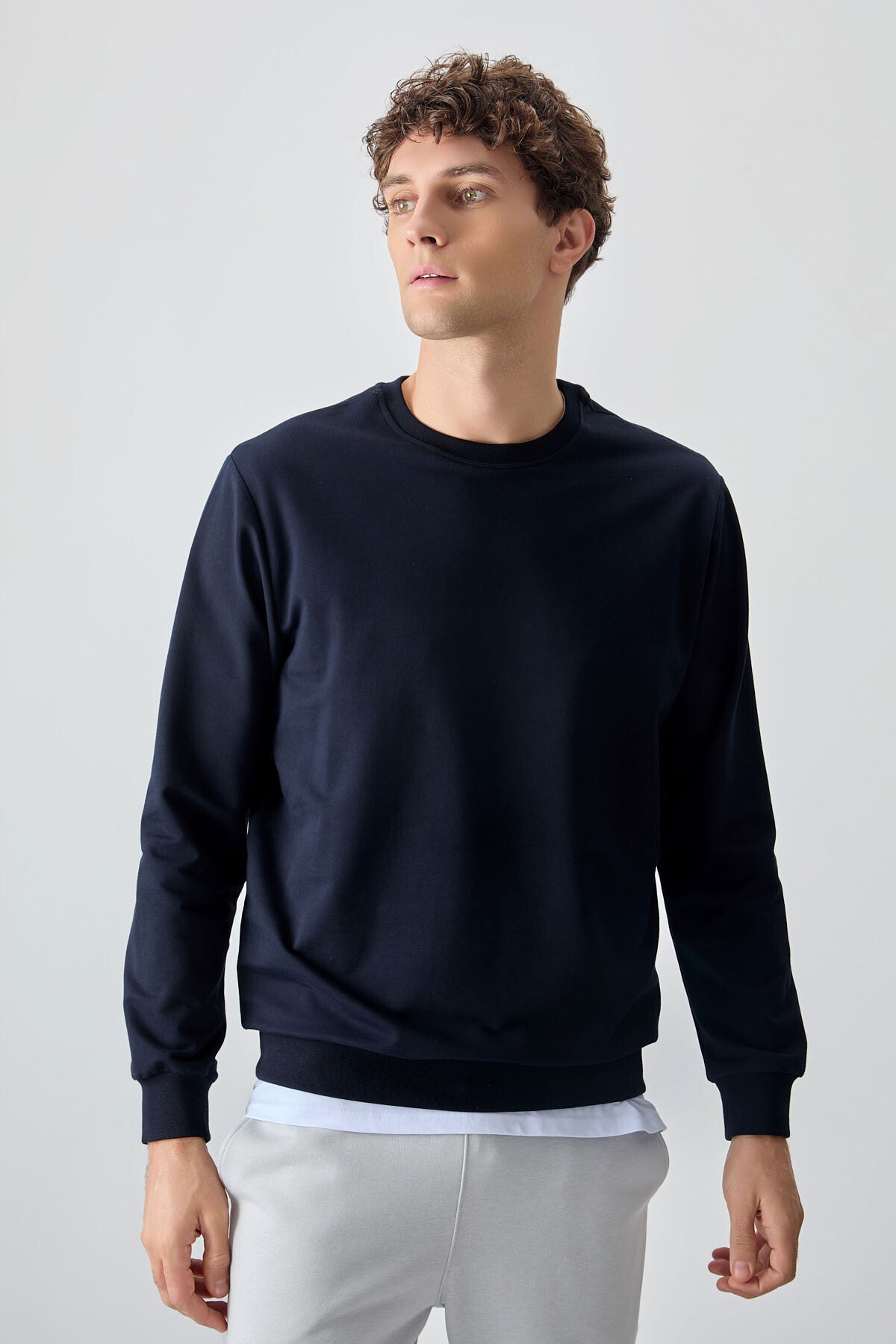 Lacivert Pamuk Yumuşak Dokulu Standart Fit Basic Erkek Sweatshirt - 88363