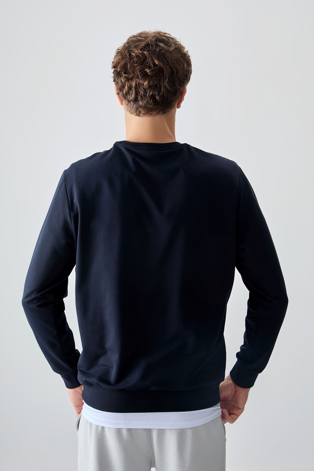 Lacivert Pamuk Yumuşak Dokulu Standart Fit Basic Erkek Sweatshirt - 88363