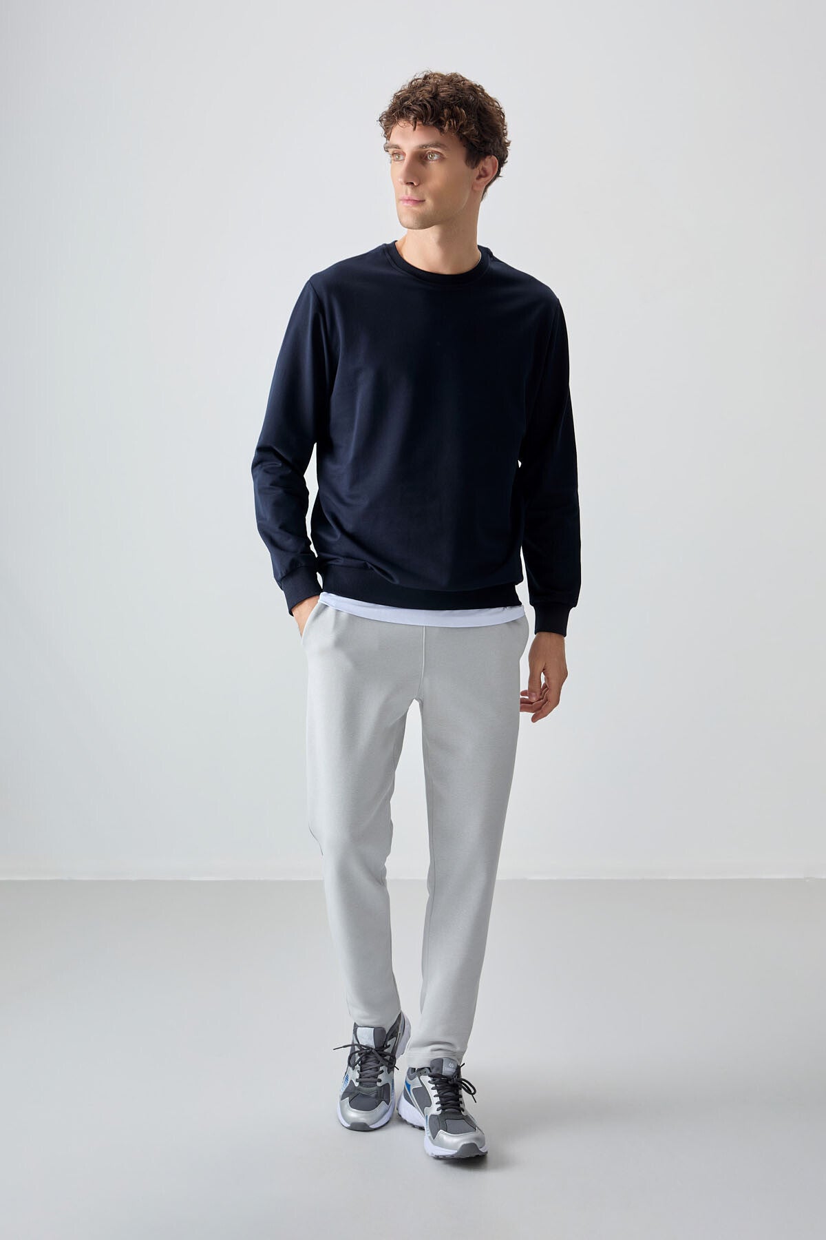 Lacivert Pamuk Yumuşak Dokulu Standart Fit Basic Erkek Sweatshirt - 88363