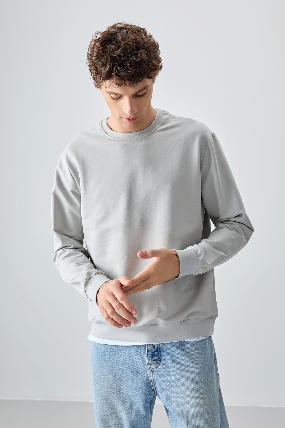 Taş Pamuk Yumuşak Dokulu Standart Fit Basic Erkek Sweatshirt - 88363