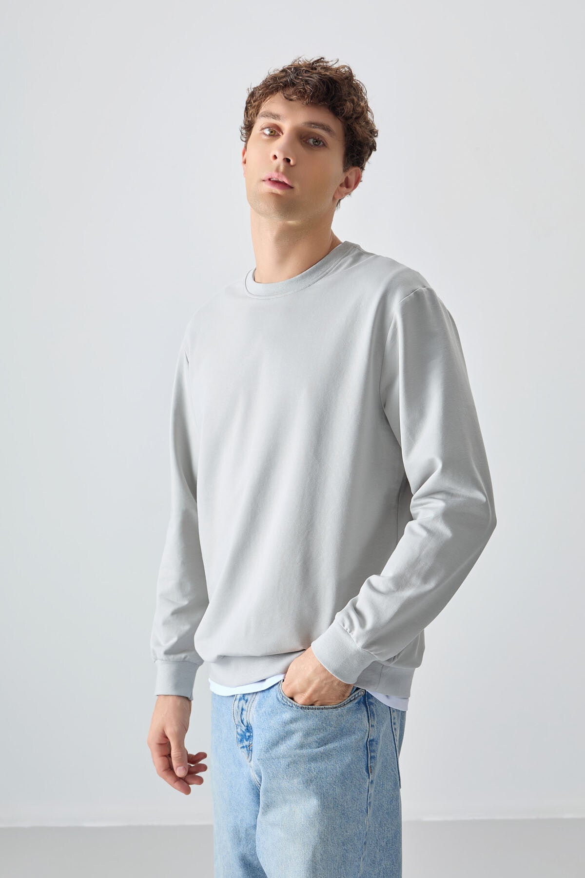 Taş Pamuk Yumuşak Dokulu Standart Fit Basic Erkek Sweatshirt - 88363