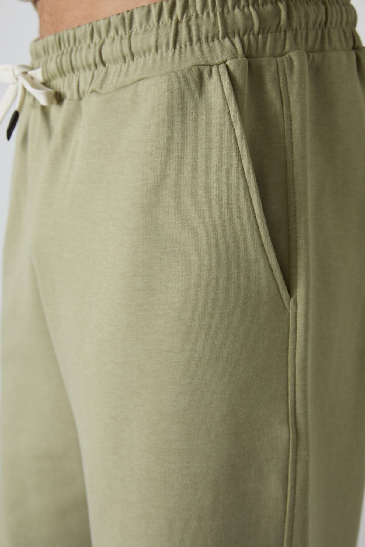 Açık Çağla Pamuklu Kalın Yumuşak Dokulu Oversize Fit Basic Erkek Şort Takım - 85249