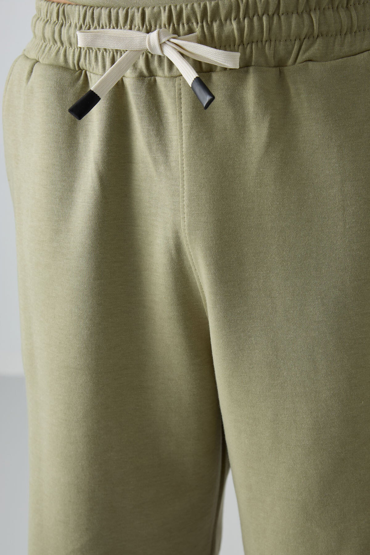 Açık Çağla Pamuklu Kalın Yumuşak Dokulu Oversize Fit Basic Erkek Şort Takım - 85249