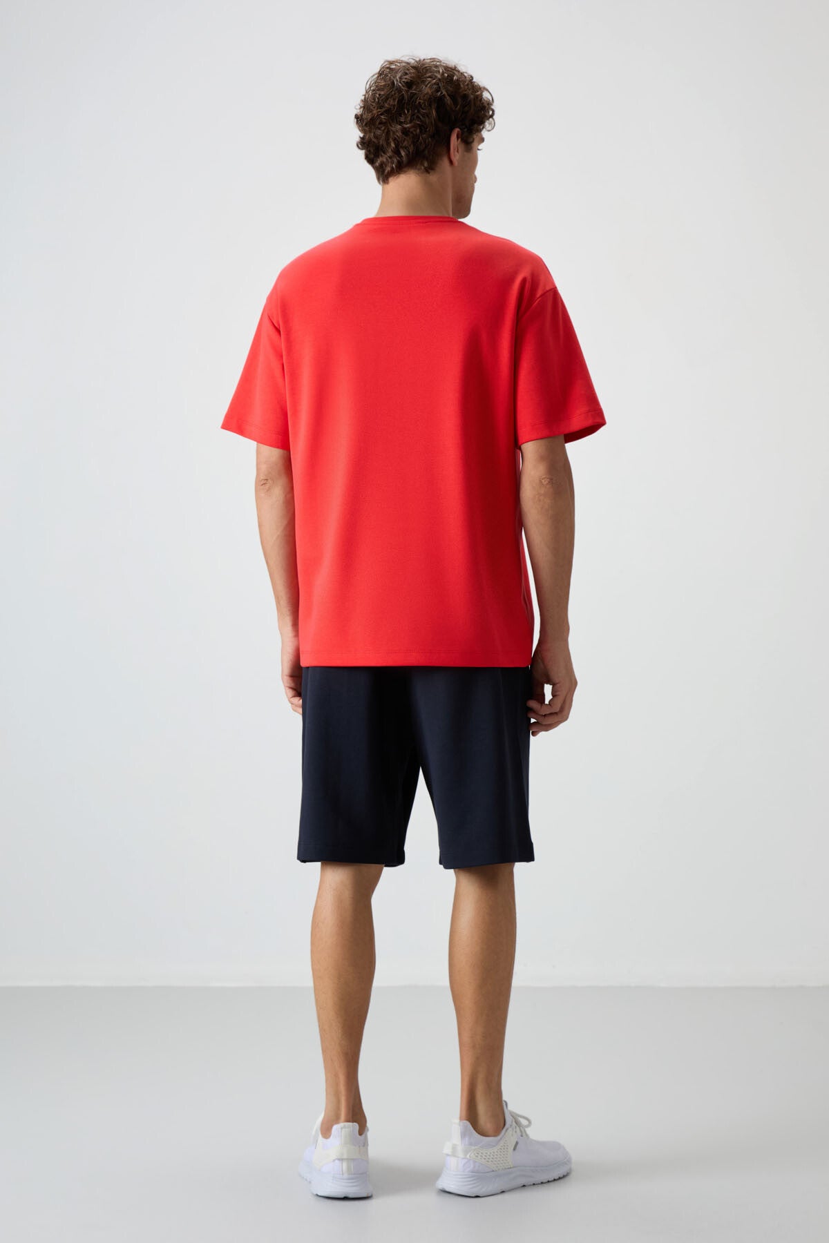 Fiesta - Lacivert Pamuklu Kalın Yumuşak Dokulu Oversize Fit Basic Erkek Şort Takım - 85249