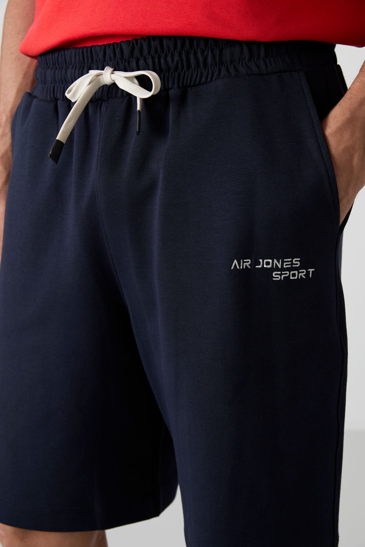 Fiesta - Lacivert Pamuklu Kalın Yumuşak Dokulu Oversize Fit Nakışlı Erkek Şort Takım - 85250