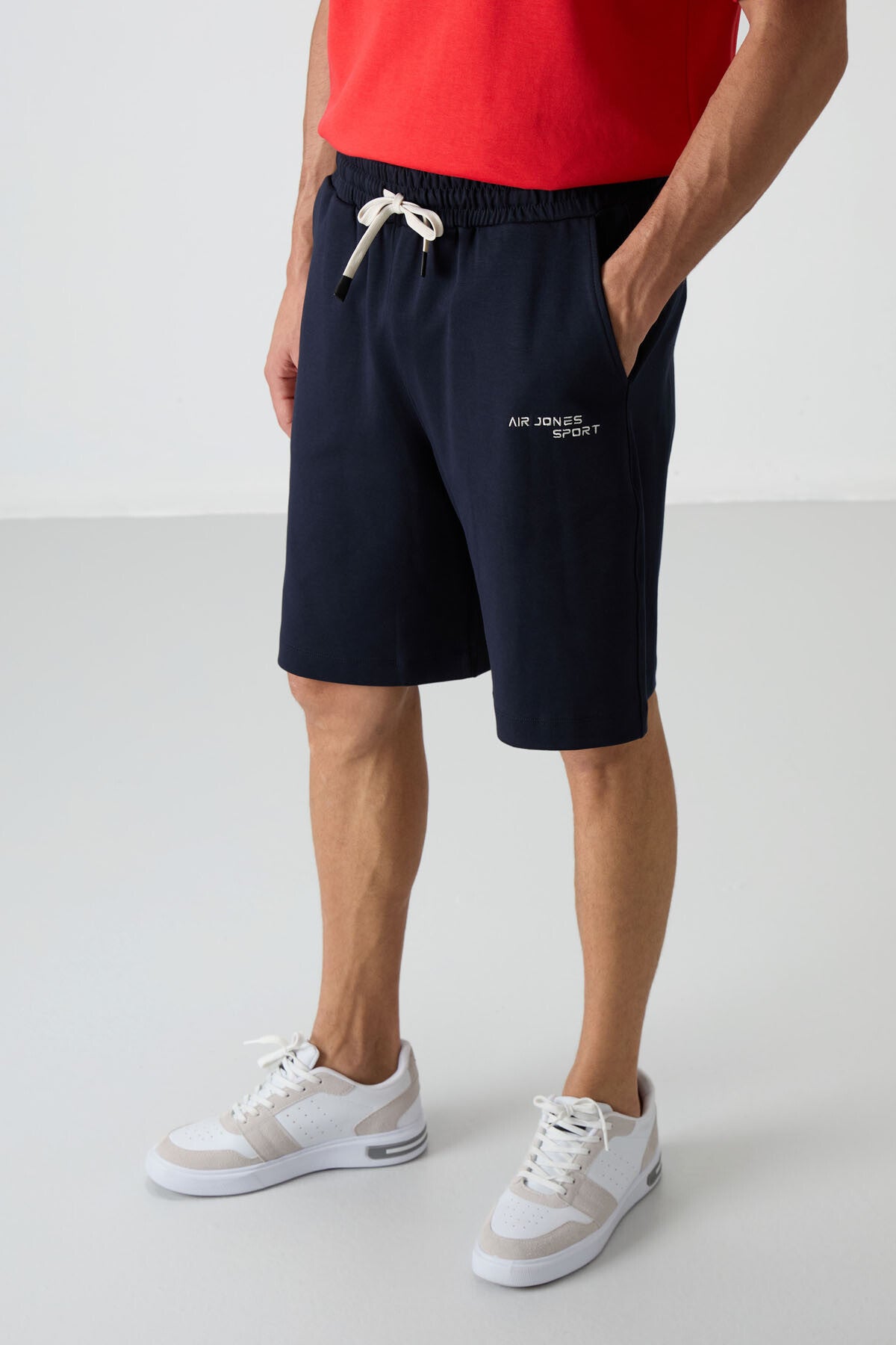 Fiesta - Lacivert Pamuklu Kalın Yumuşak Dokulu Oversize Fit Nakışlı Erkek Şort Takım - 85250