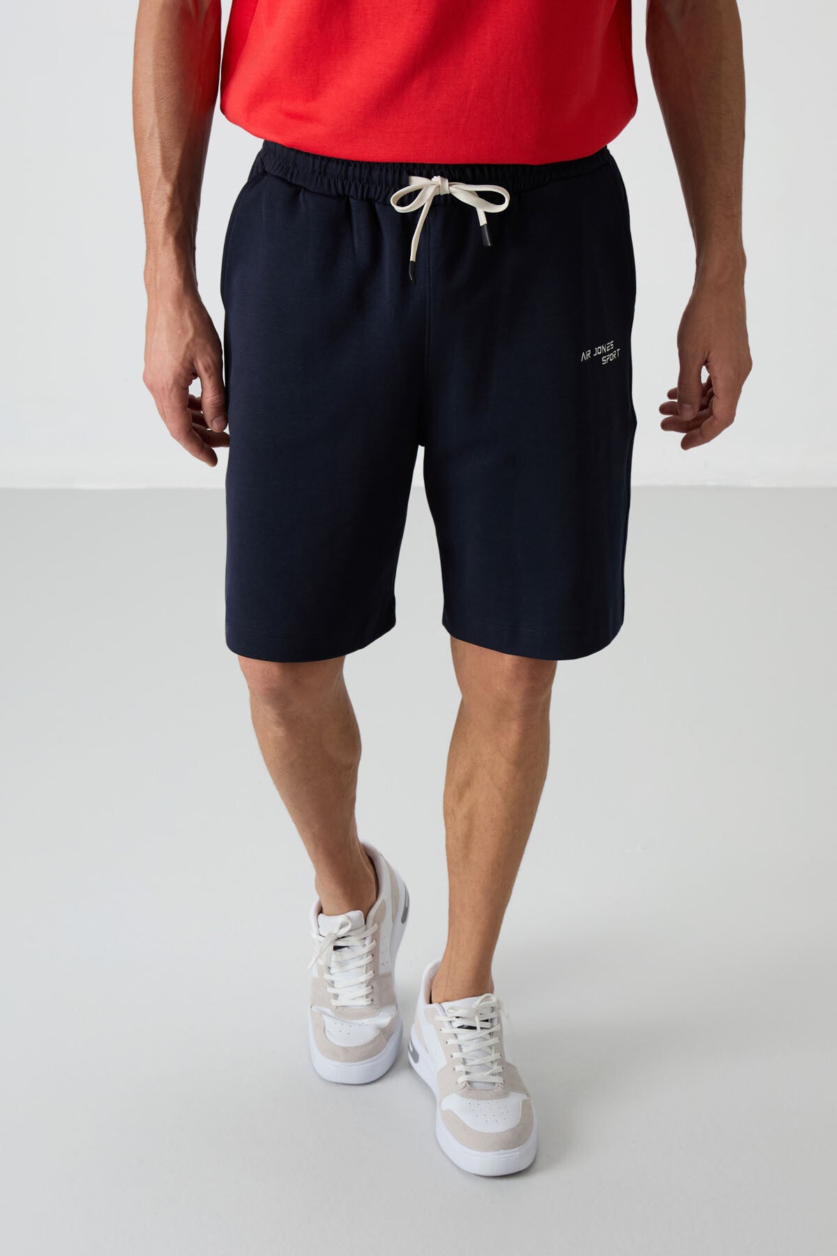 Fiesta - Lacivert Pamuklu Kalın Yumuşak Dokulu Oversize Fit Nakışlı Erkek Şort Takım - 85250