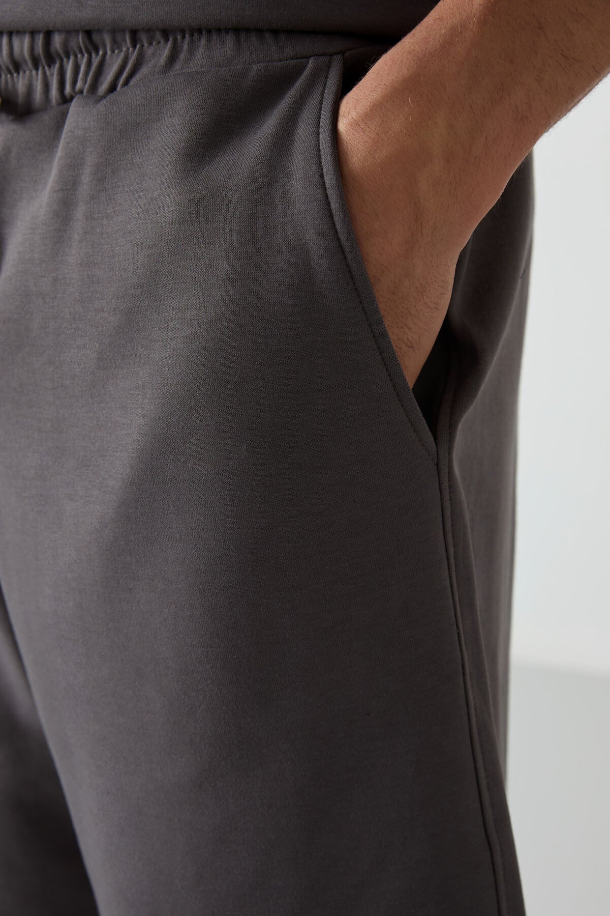 Koyu Gri Pamuklu Kalın Yumuşak Dokulu Oversize Fit Basic Erkek Şort Takım - 85249