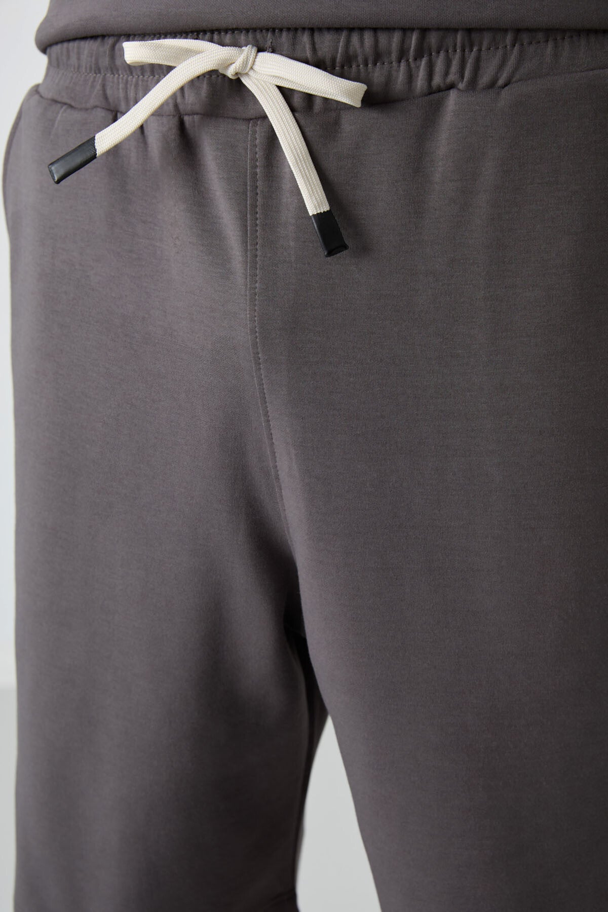 Koyu Gri Pamuklu Kalın Yumuşak Dokulu Oversize Fit Basic Erkek Şort Takım - 85249