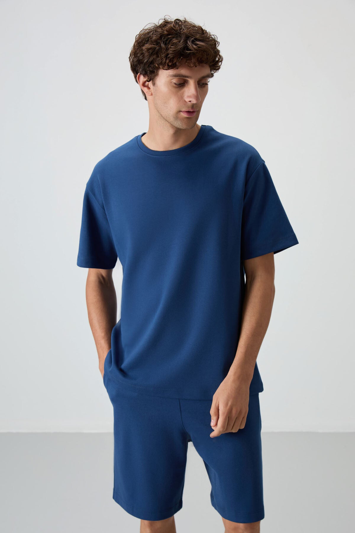 Parlament Pamuklu Kalın Yumuşak Dokulu Oversize Fit Basic Erkek Şort Takım - 85249